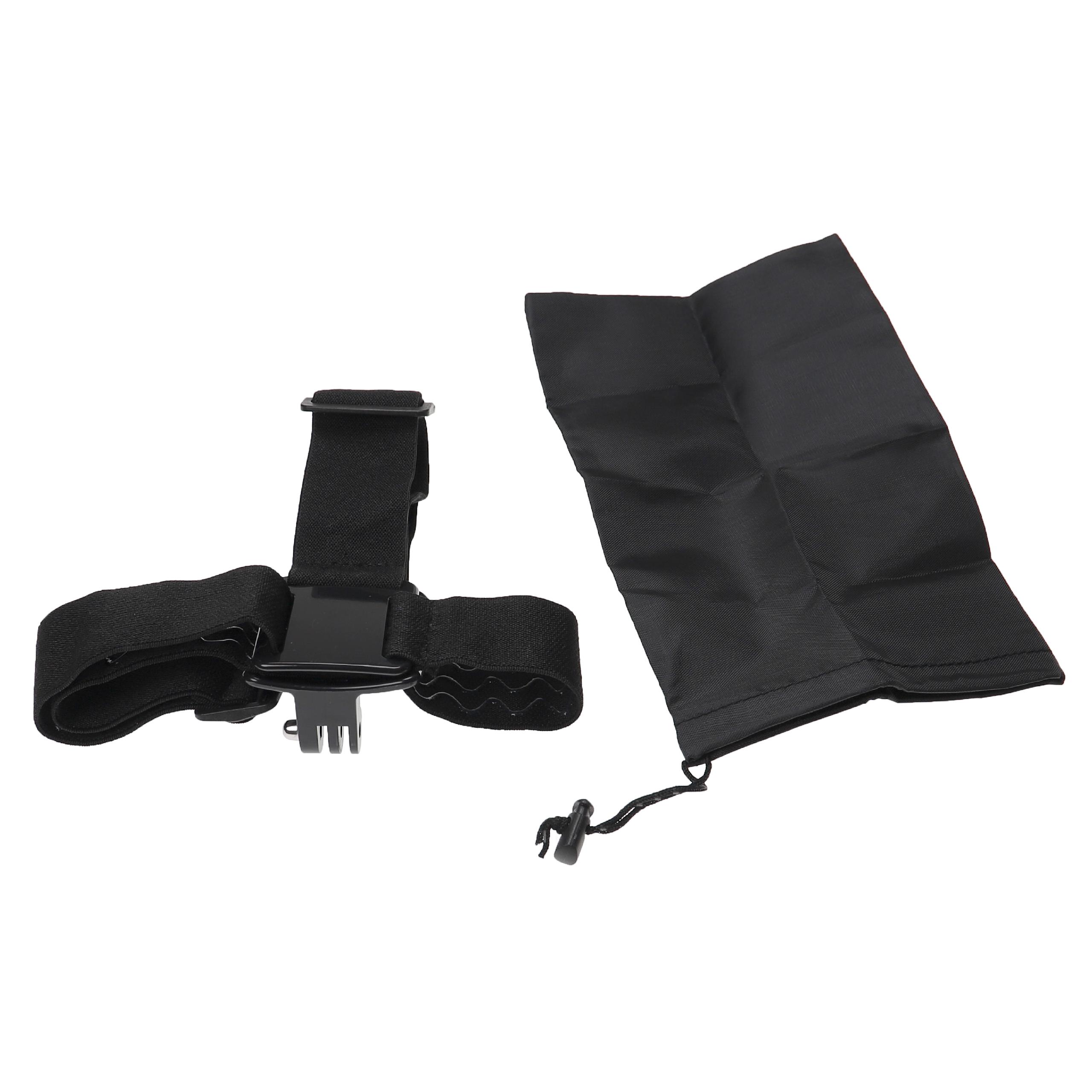 Headband suitable for E1GR Garmin, GoPro VIRB Elite Action Cam - Head Strap incl. Small Carry Bag Black