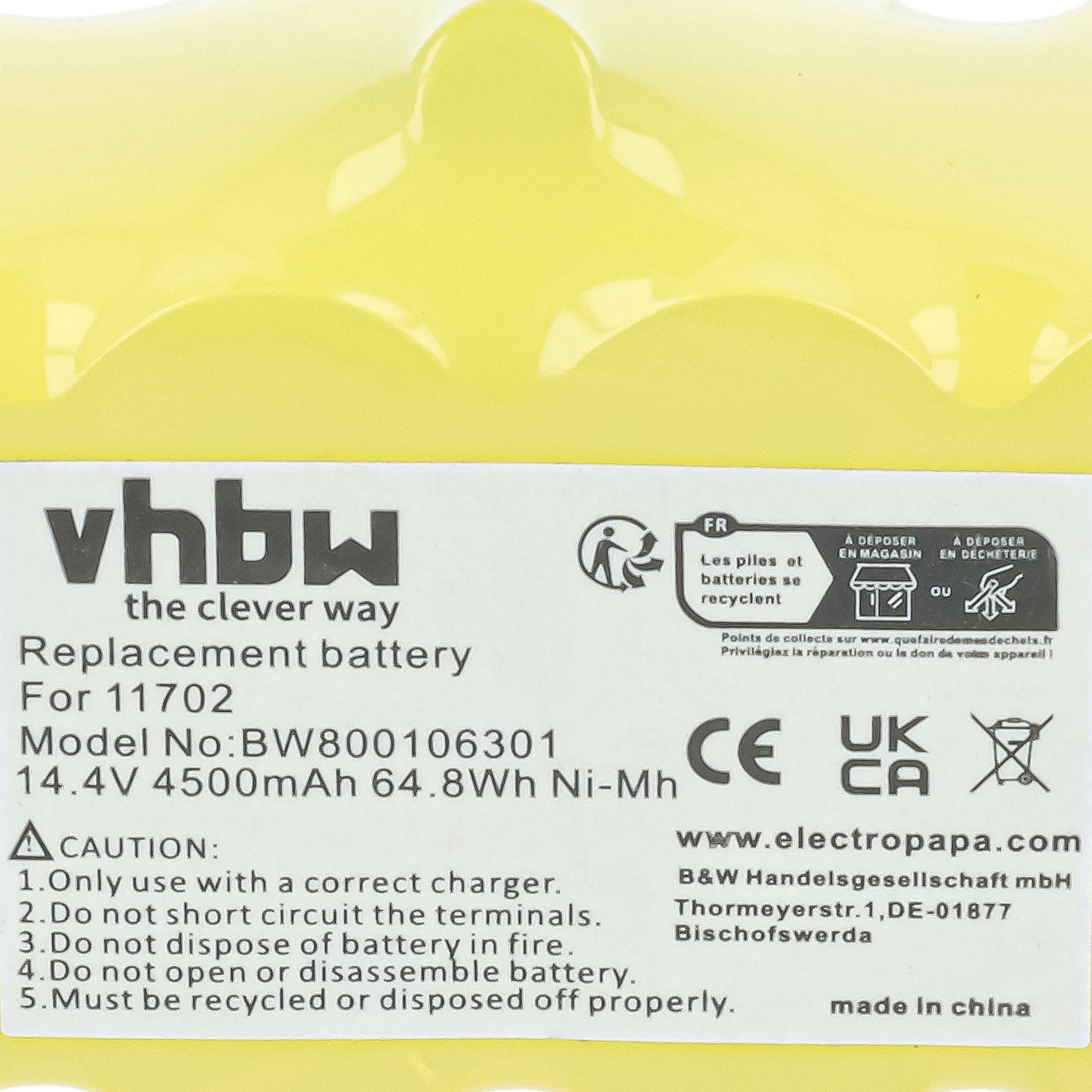 Batteria sostituisce 11702, 80501e, 80601, 68939, 80501, 4419696 per aspirapolvere - 4500mAh 14,4V NiMH
