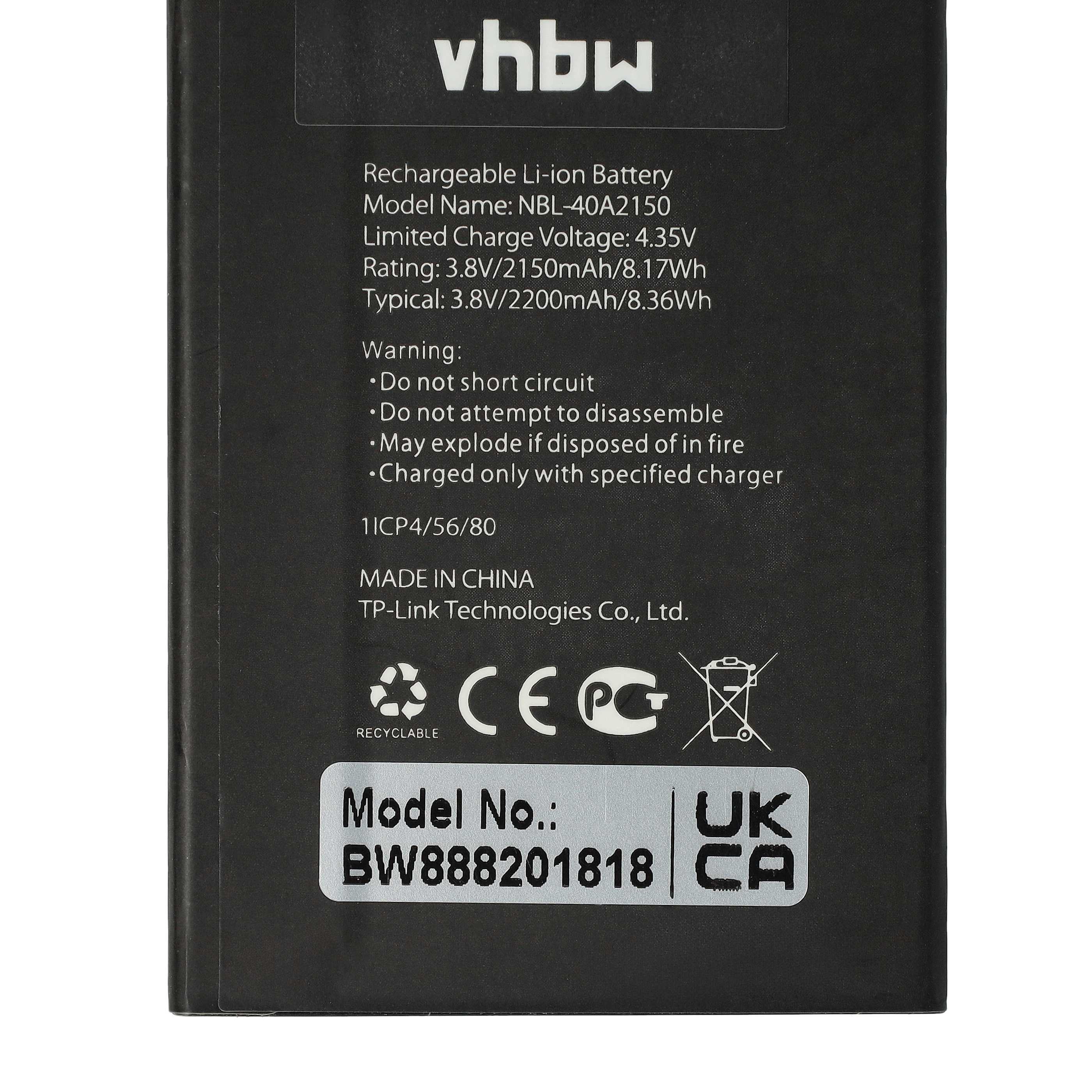 Akumulator bateria do telefonu smartfona zam. Neffos/TP-Link NBL-40B2150, NBL-40A2150 - 2050mAh, 3,8V, Li-Ion