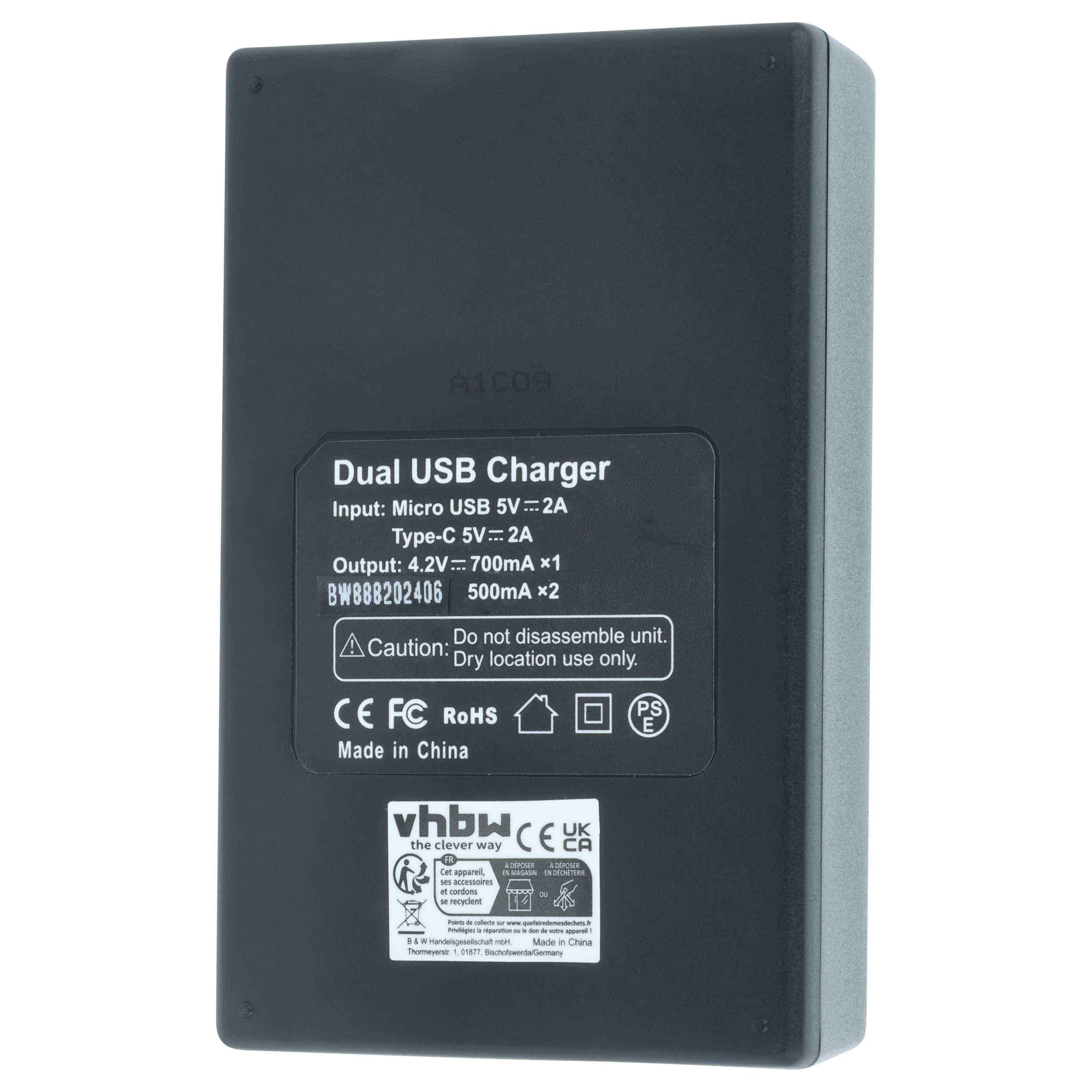 Battery Charger Micro-USB + USB-C + Cable Micro-USB suitable for Canon IXUS Digital Camera