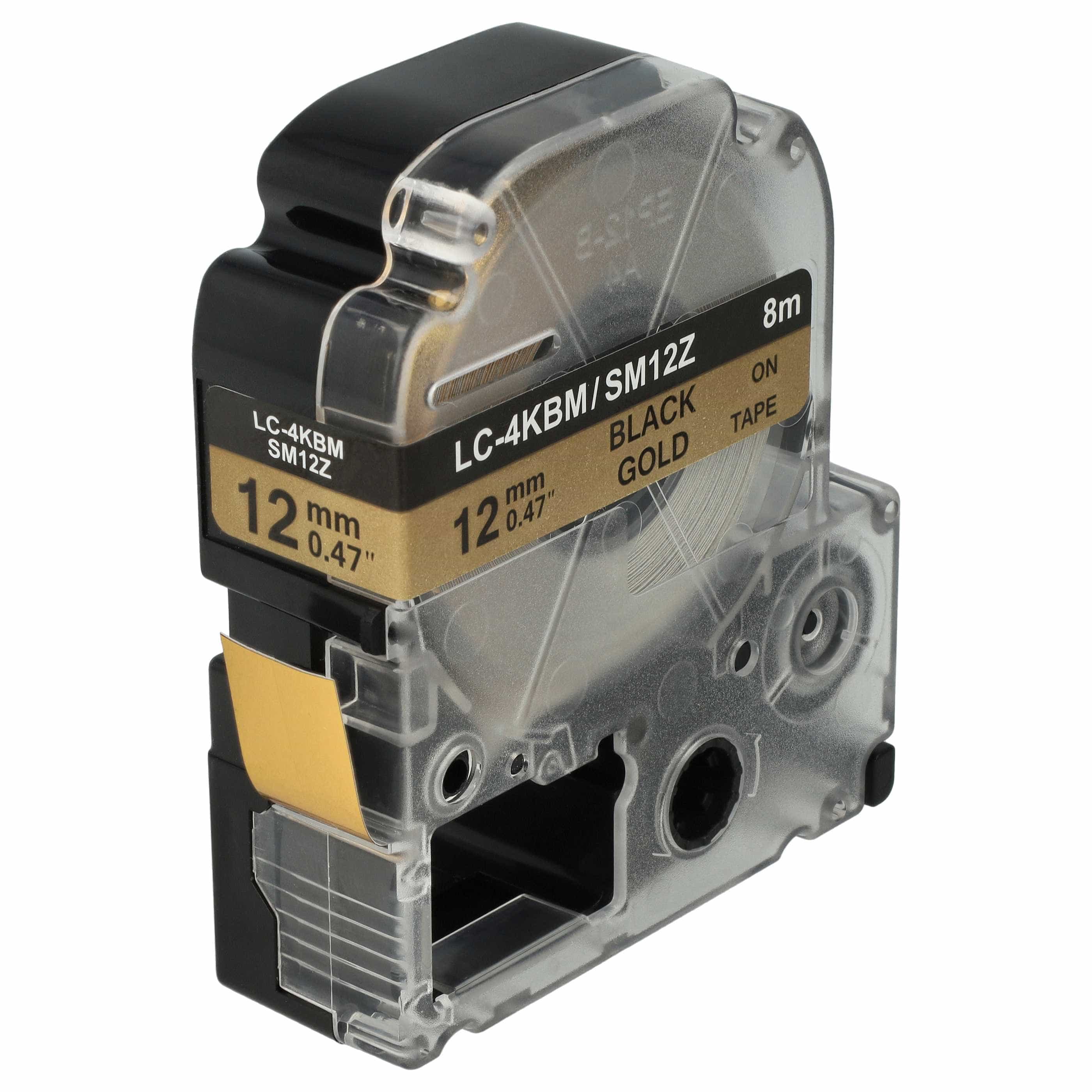 Label Tape replaces Epson LC-4KBM - 12 mm Black to Gold