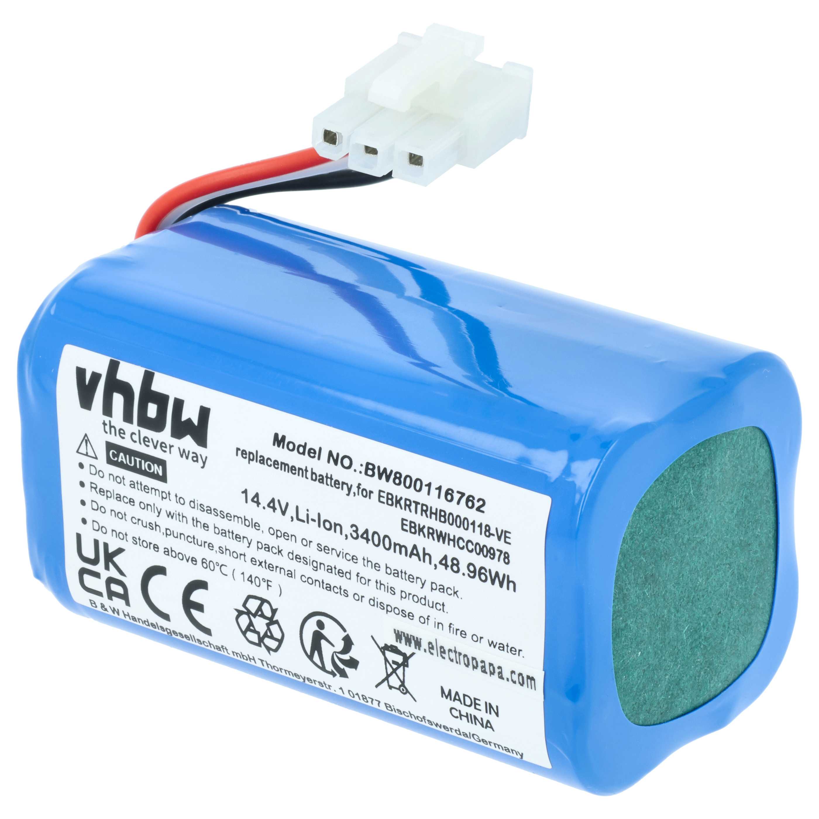 Battery replaces iClebo EBKRTRHB000118-VE, EBKRWHCC00978 for iClebo etc. 3400mAh, 14.4V, Li-Ion