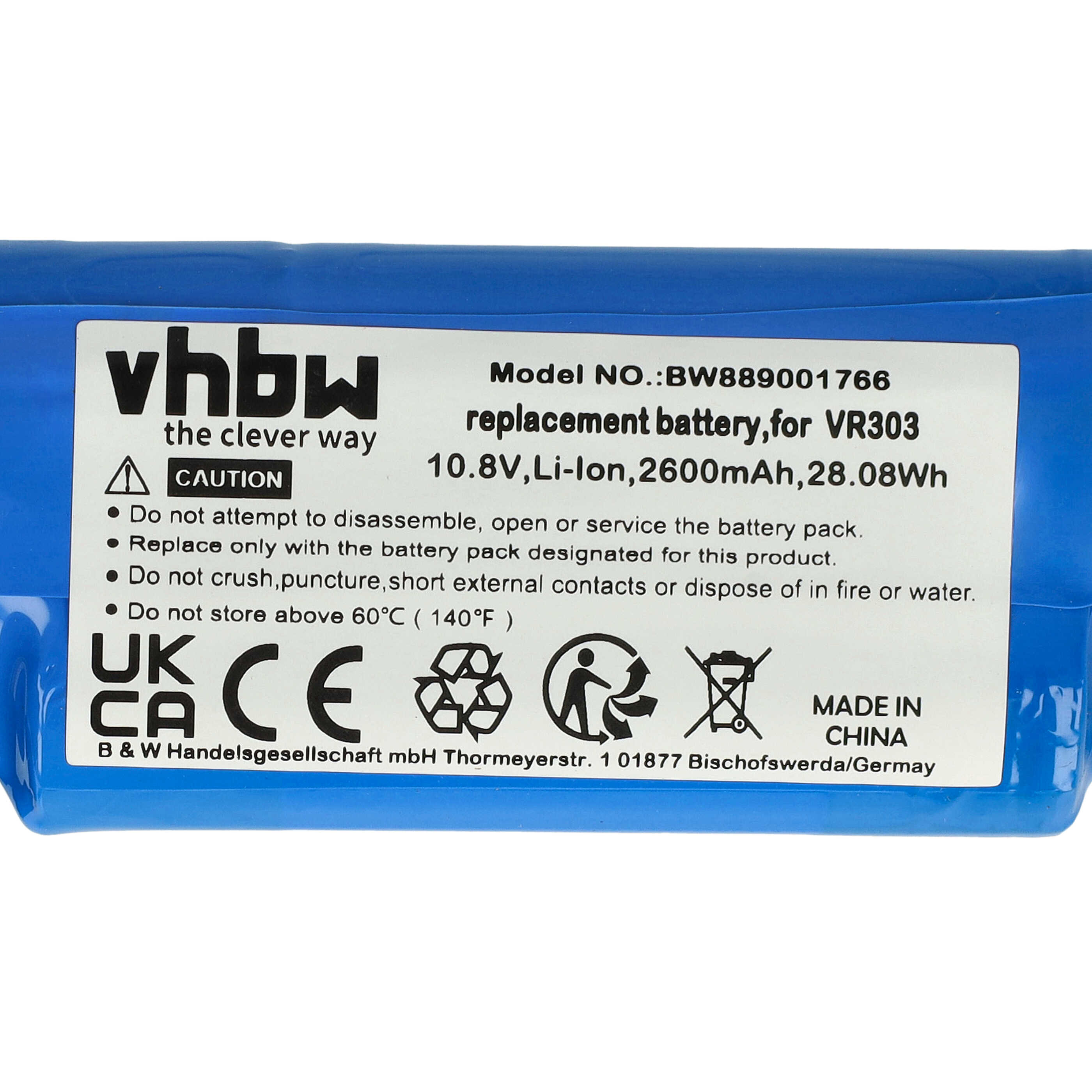 Replacement Battery for Vileda VR 201 PetPro, VR 303 - 2600mAh, 10.8V, Li-Ion