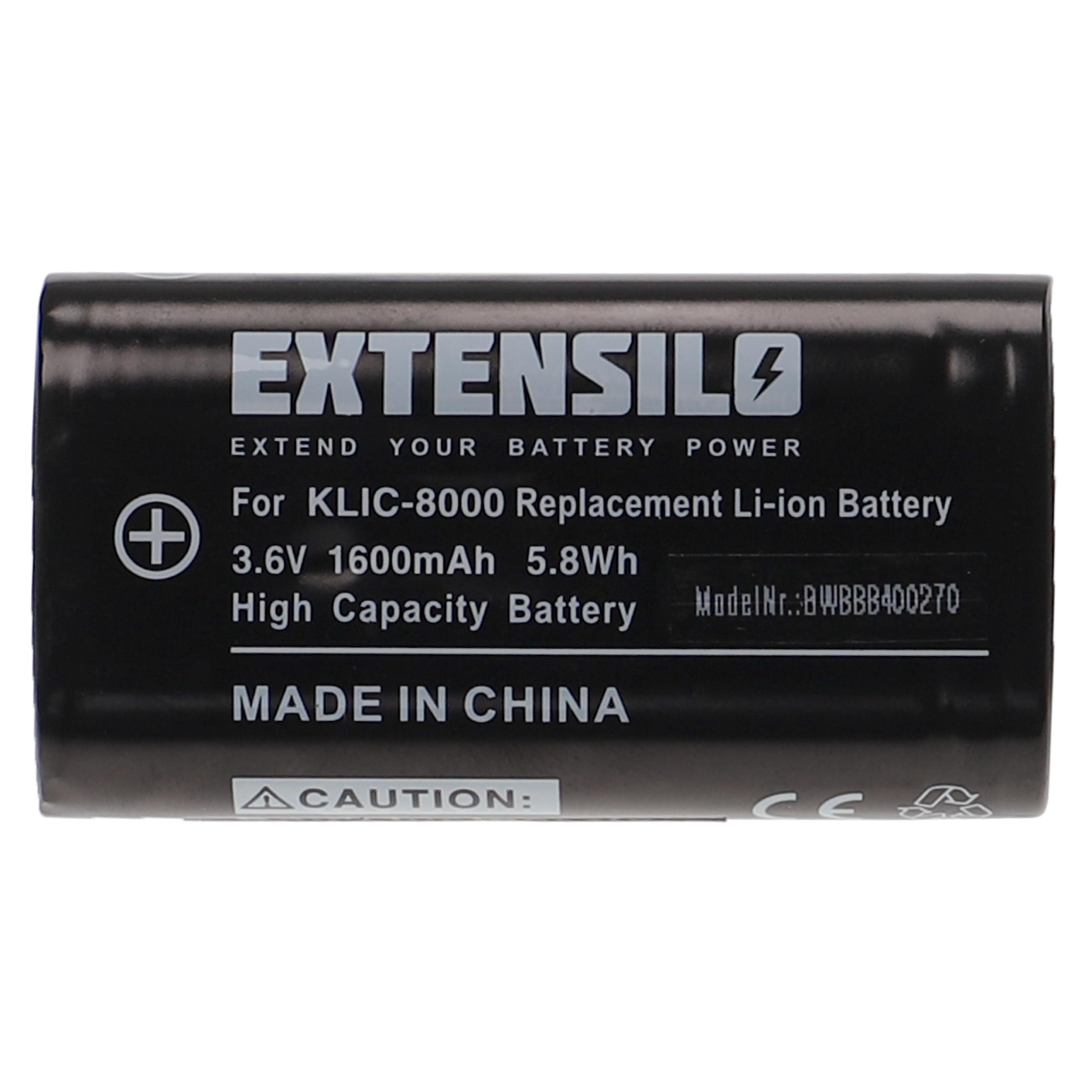 Batterie remplace Kodak RB50, Klic-8000 pour appareil photo - 1600mAh 3,6V Li-ion