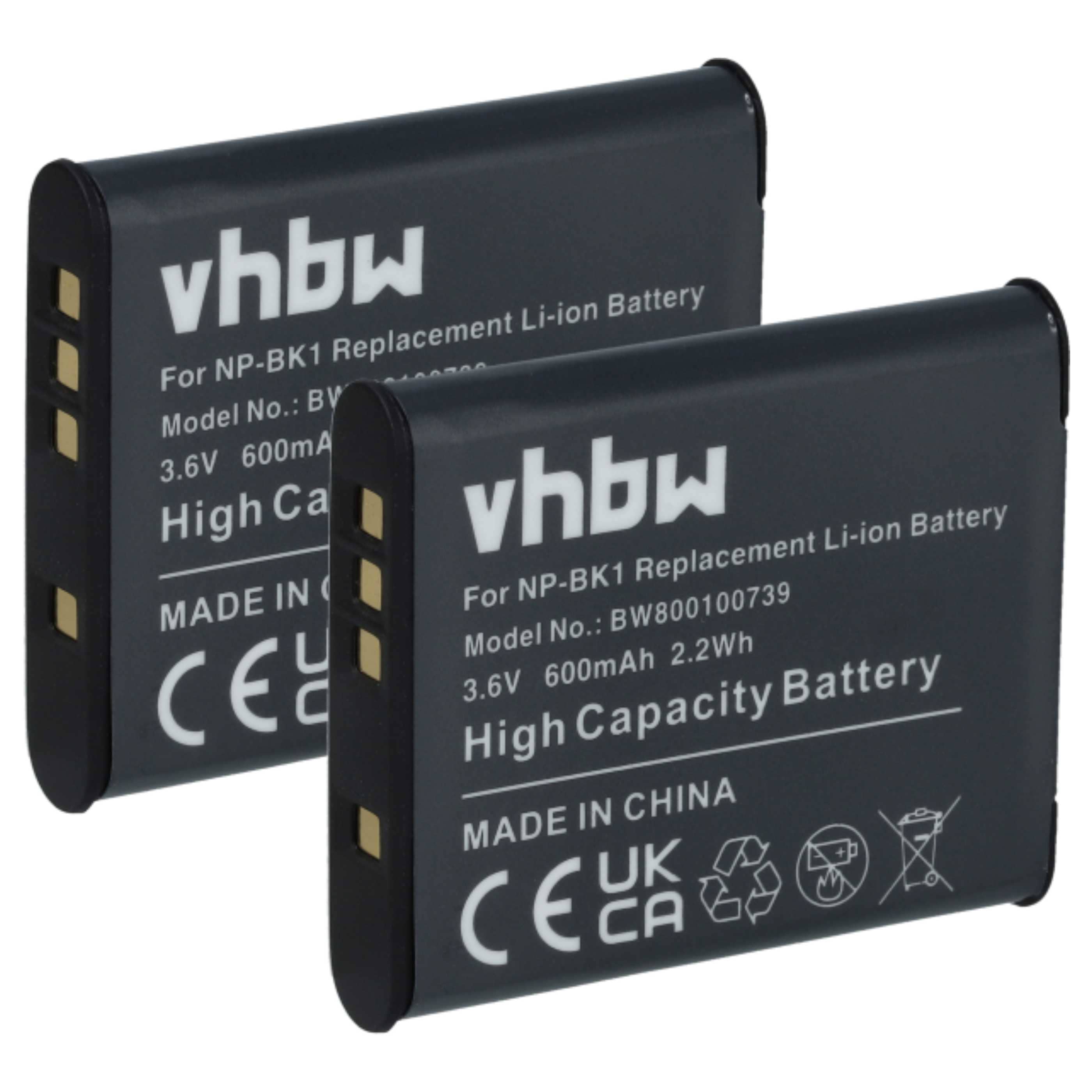 2x Battery replaces Sony NP-FK1, NP-BK1 - 600mAh, 3.6V, Li-Ion