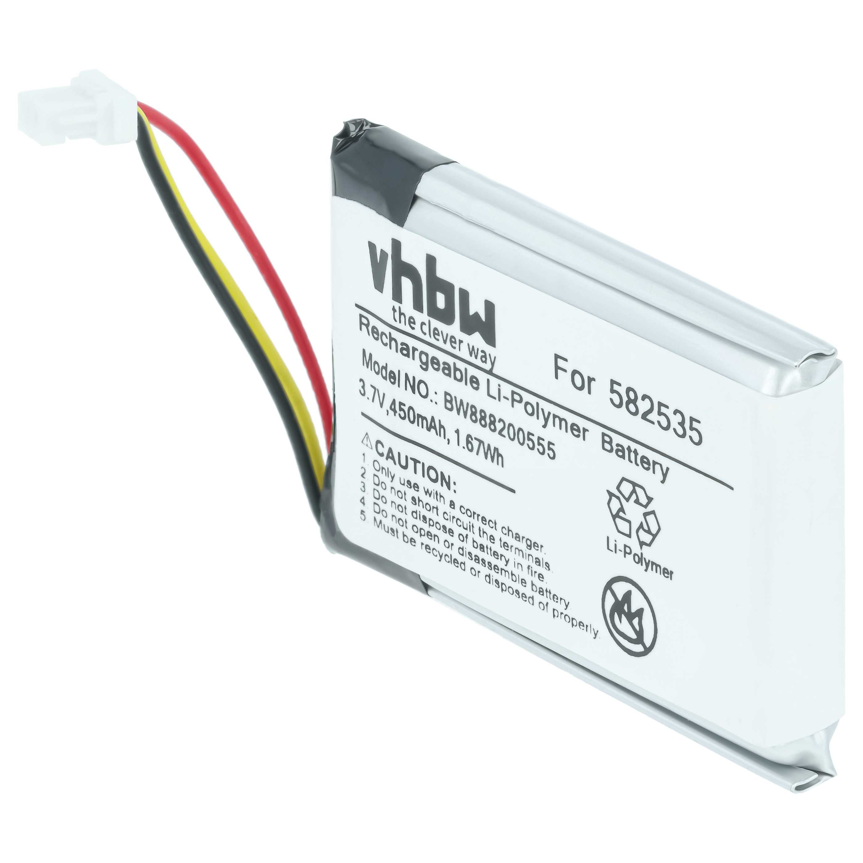 Videocamera Battery replaces Mio 582535, 1ICP6/26/36 - 450 mAh 3.7 V Li-polymer