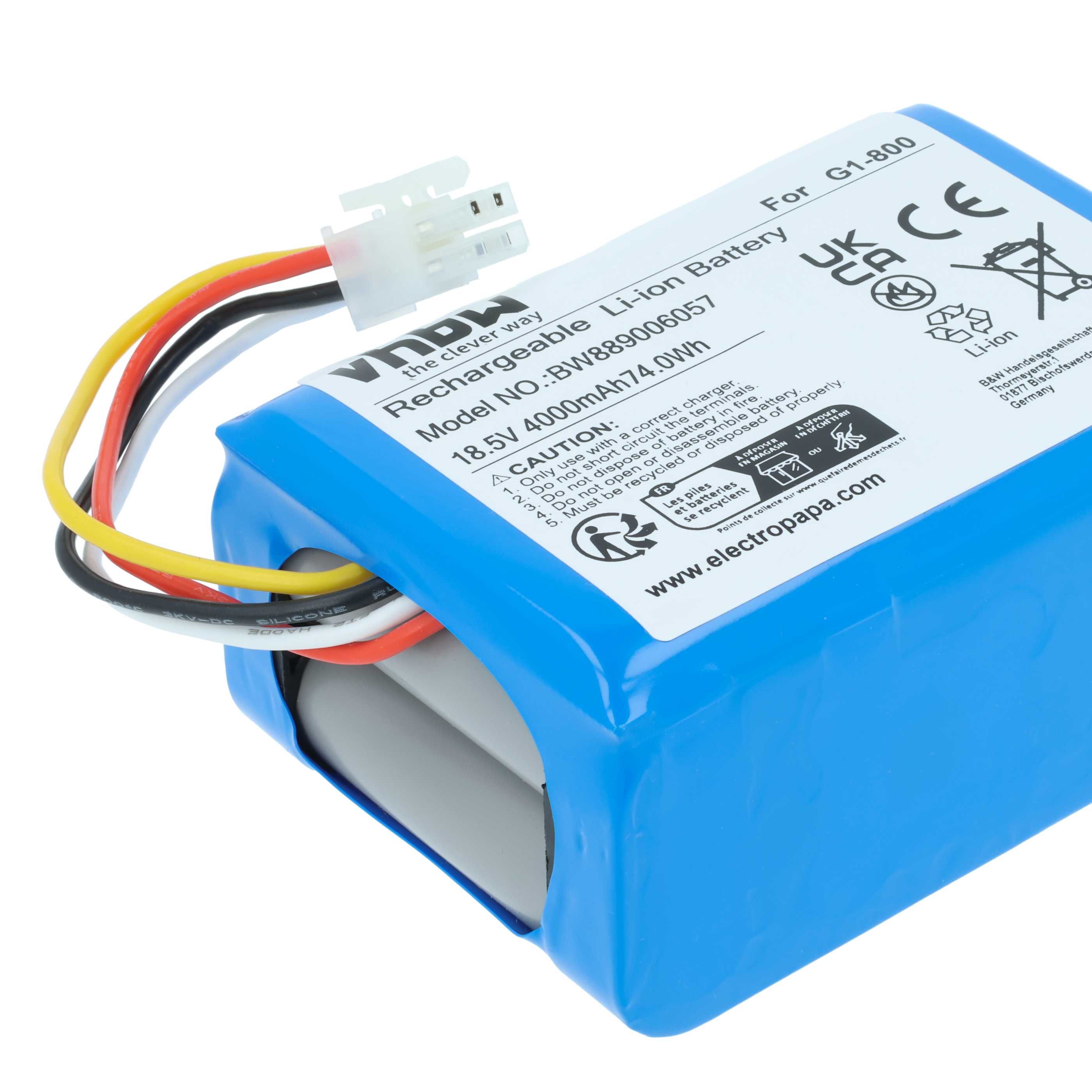 Battery replaces Ecovacs 201-2201-0903, 201-2325-010, 201-2325-0104, S21-LI-185-5800 - 4000 mAh 18.5 V Li-Ion