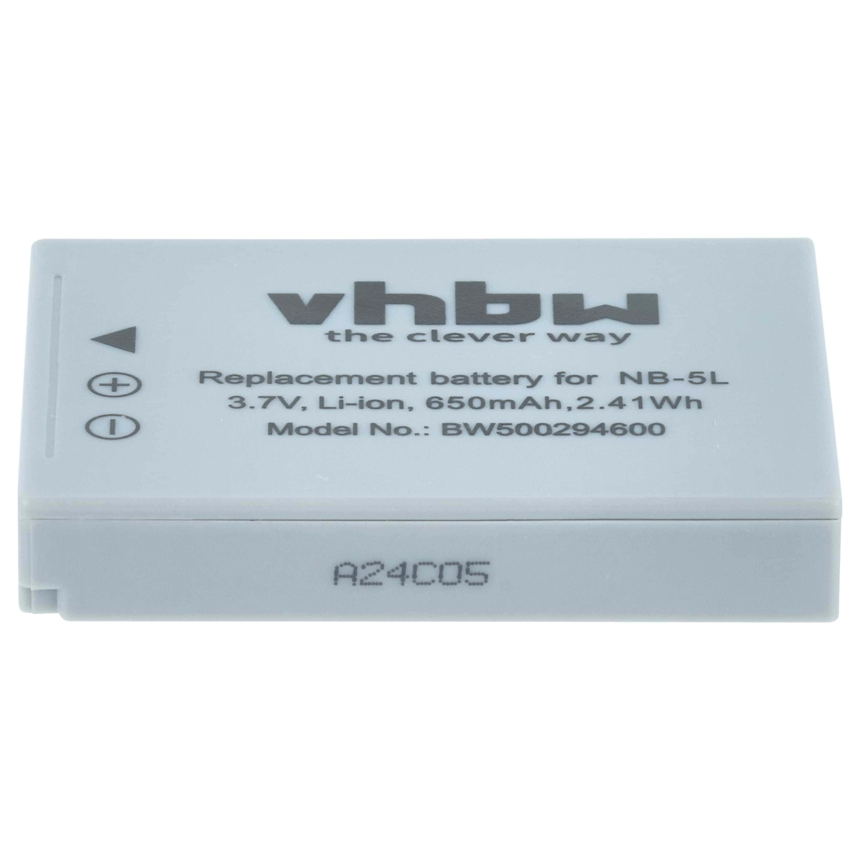 2x Battery replaces Canon NB-5L - 650mAh, 3.6V, Li-Ion