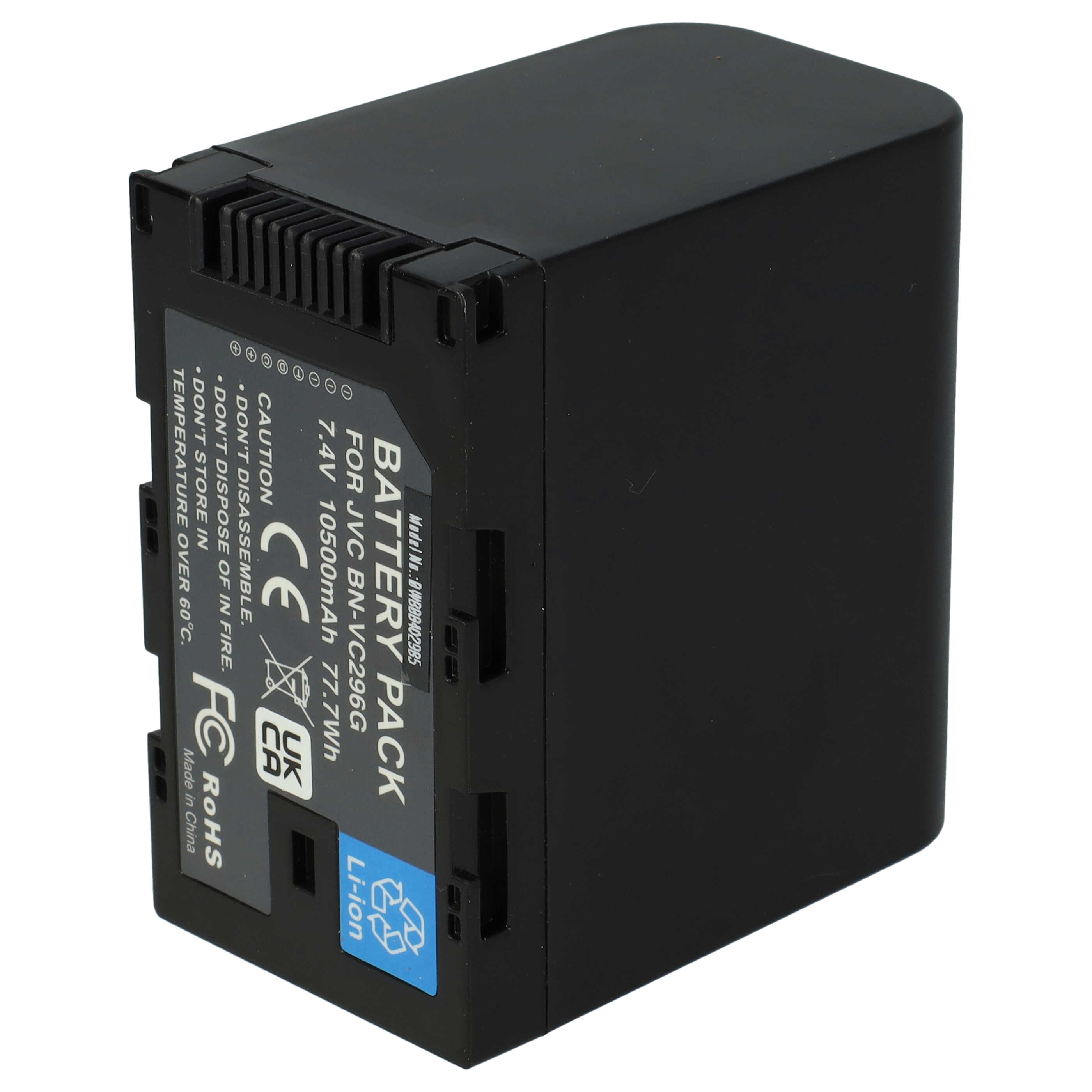 Videocamera Battery Replacement for JVC BN-VC298G, BN-VC296G, BN-VC264G - 10500mAh 7.4V Li-Ion