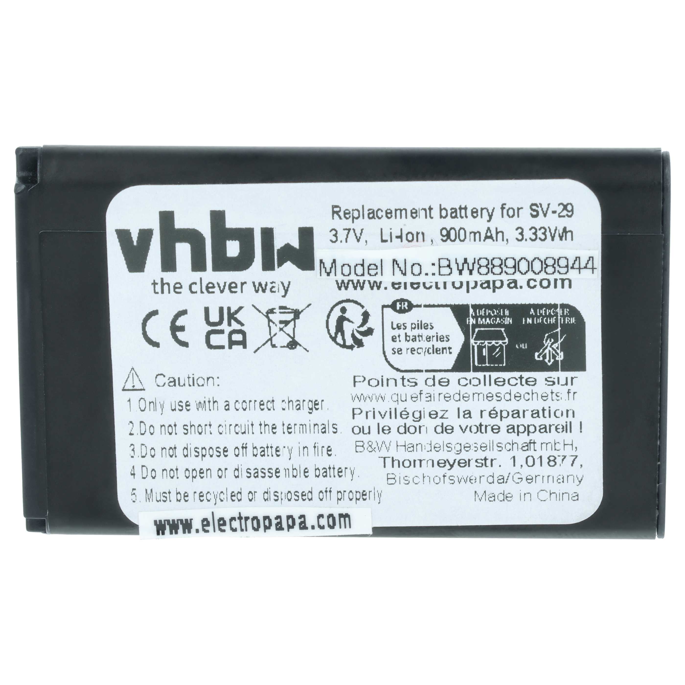 Batteria sostituisce Alcatel RTR001F01, 10000058 per cellulare - 900mAh 3,7V Li-Ion 