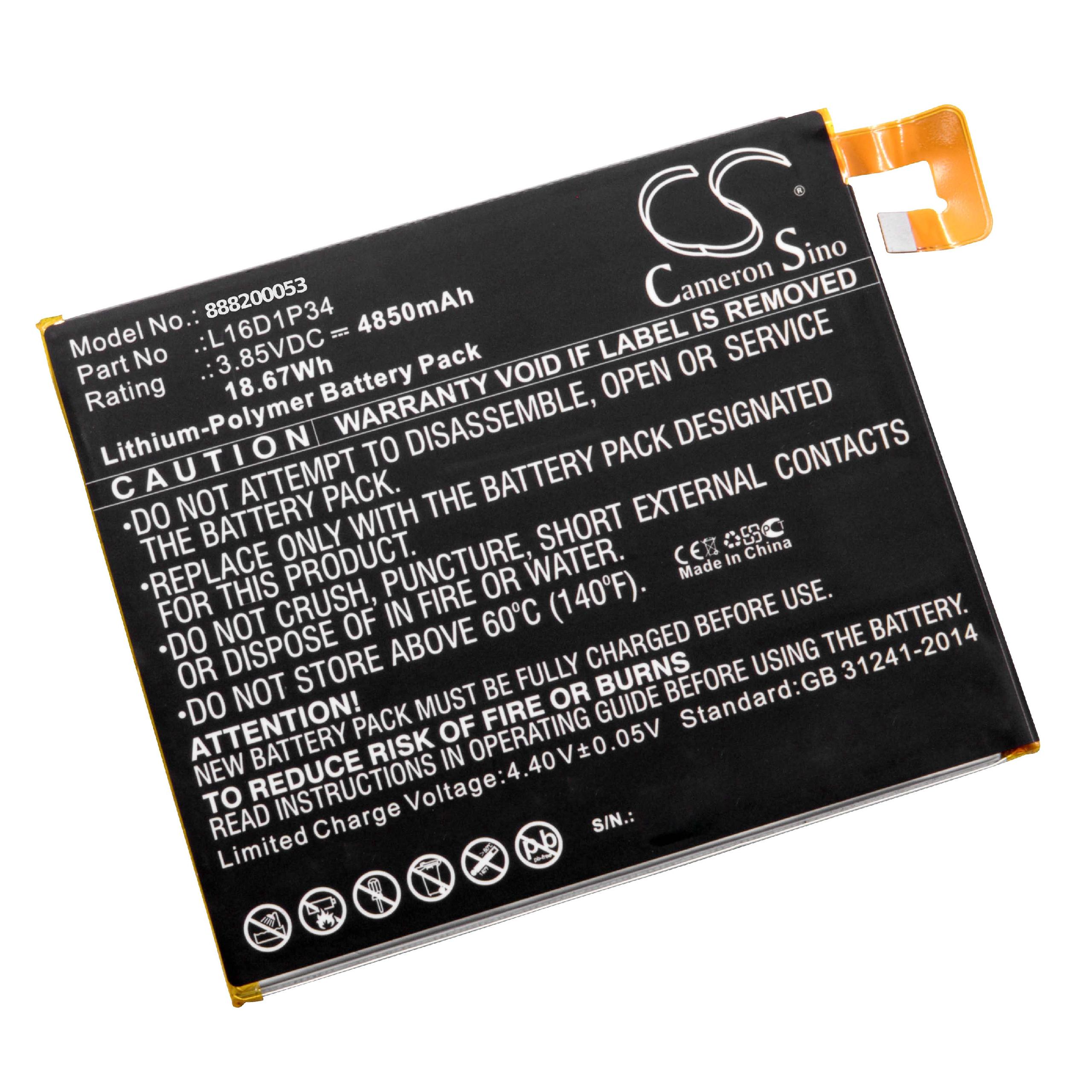 Batterie remplace Lenovo L16D1P34 pour tablette - 4850mAh 3,85V Li-polymère