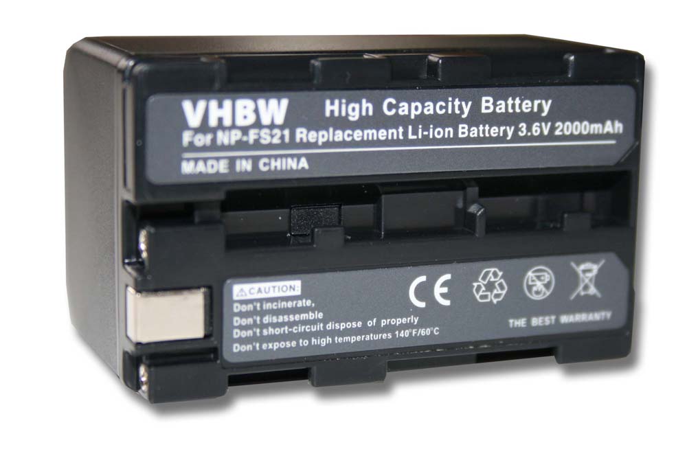 Batería reemplaza Sony NP-FS11, NP-FS10, NP-FM11, NP-FM10, NP-F11, NP-F10 para videocámara - 2000 mAh, 3,6 V