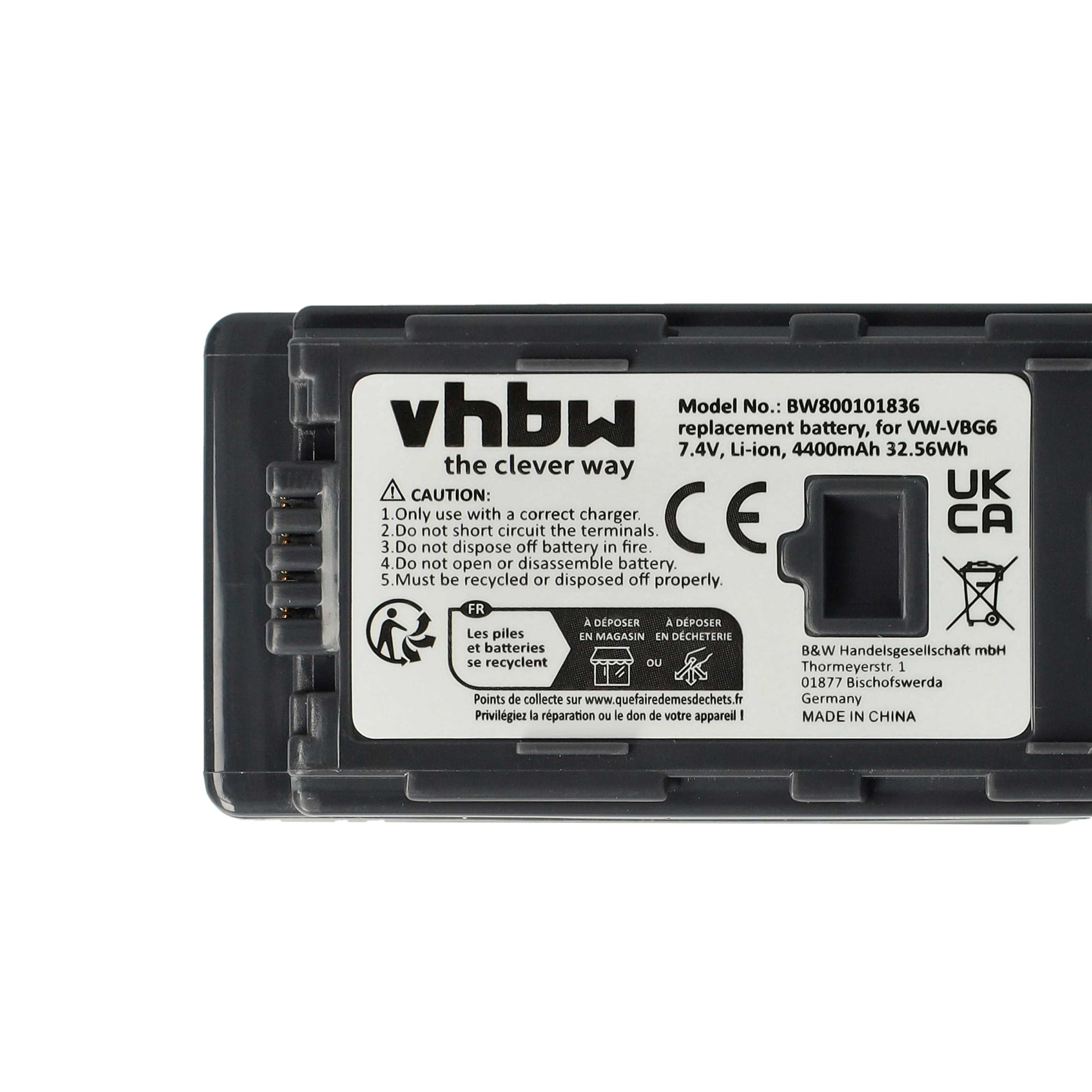 Videocamera Battery replaces Panasonic VW-VBG6 - 4400 mAh 7.4 V Li-Ion