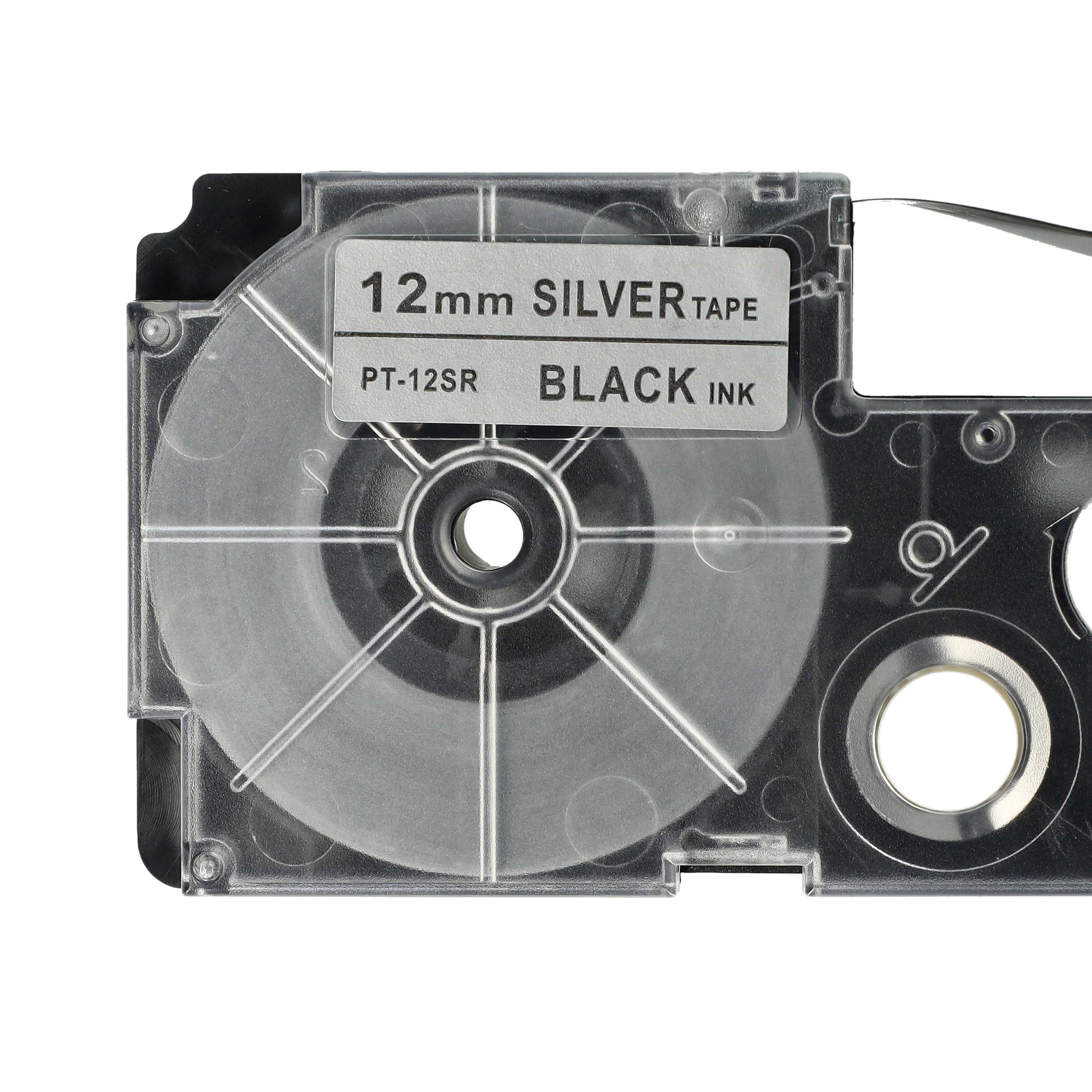 Cassetta nastro sostituisce Casio XR-12SR, XR-12SR1 per etichettatrice 12mm nero - argentato