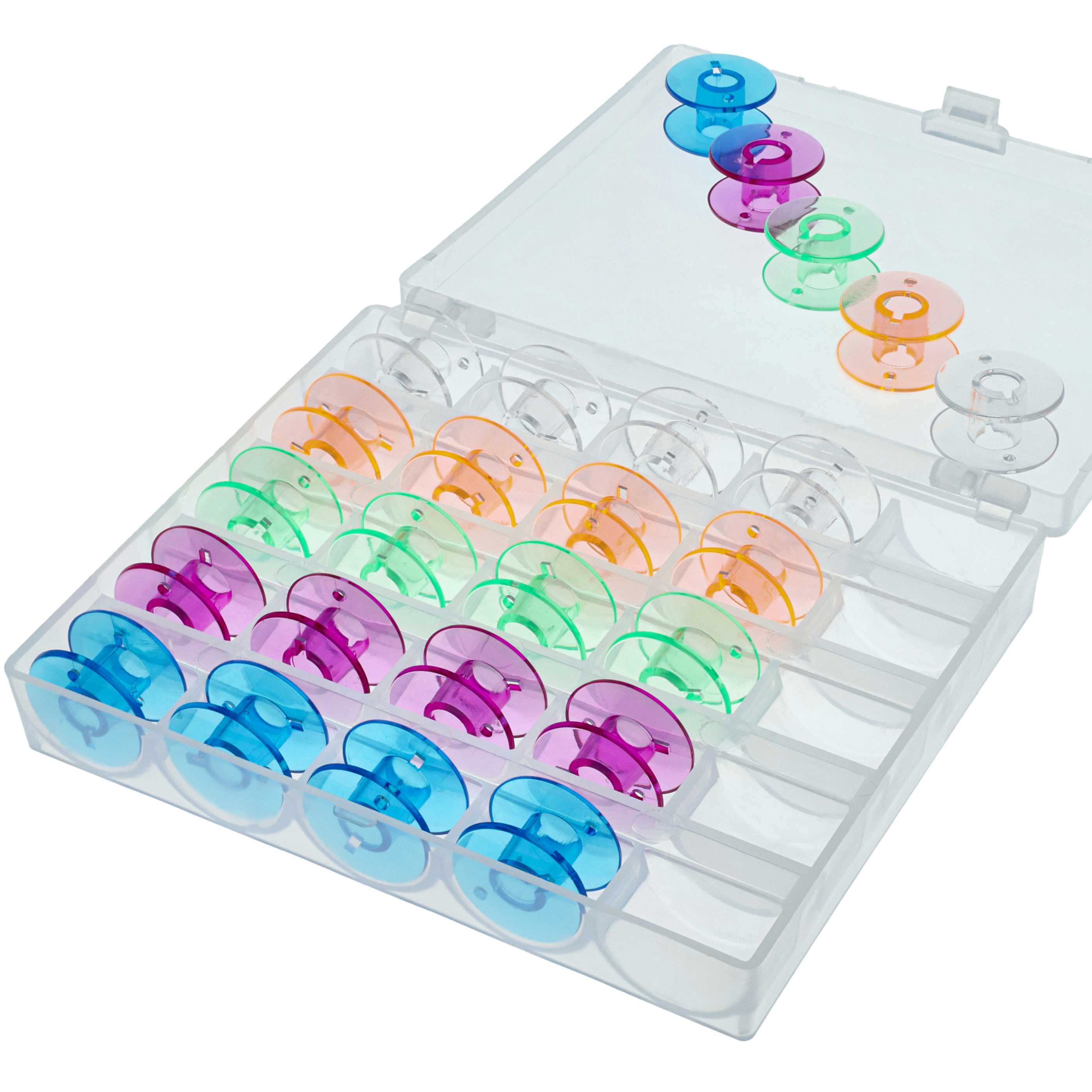 26x caja para bobinas de máquina de coser Singer, Privileg, Victoria, Toyota - Incl. 25 bobinas, color