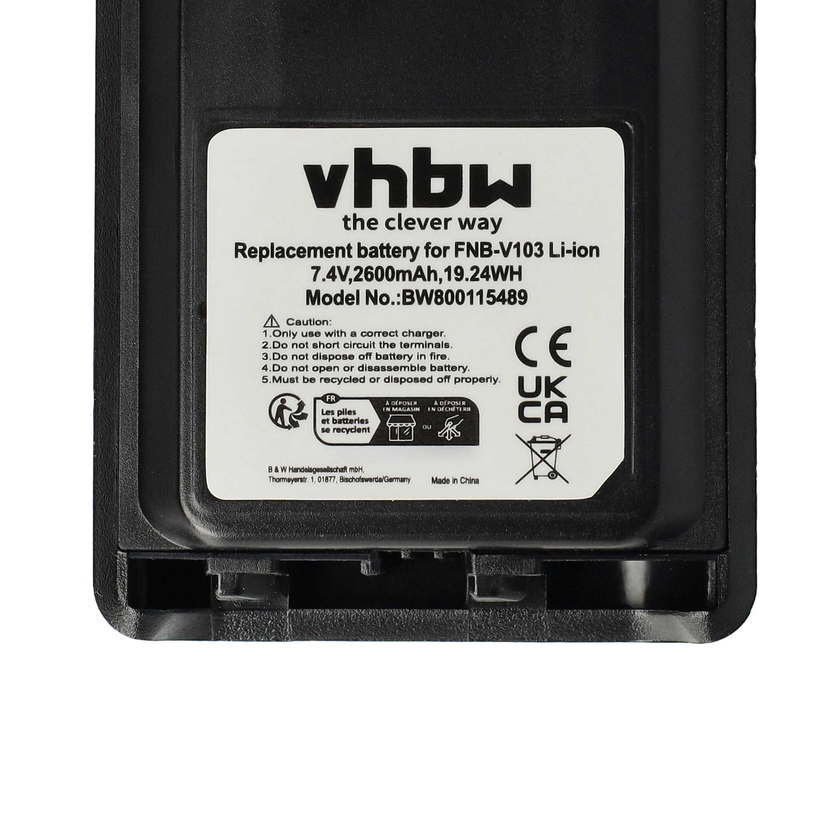 Radio 2x Battery replaces Yaesu Vertex FNB-V103, FNB-V104, FNB-V103LI, FNB-V104LI - 2600 mAh 7.4 V Li-Ion