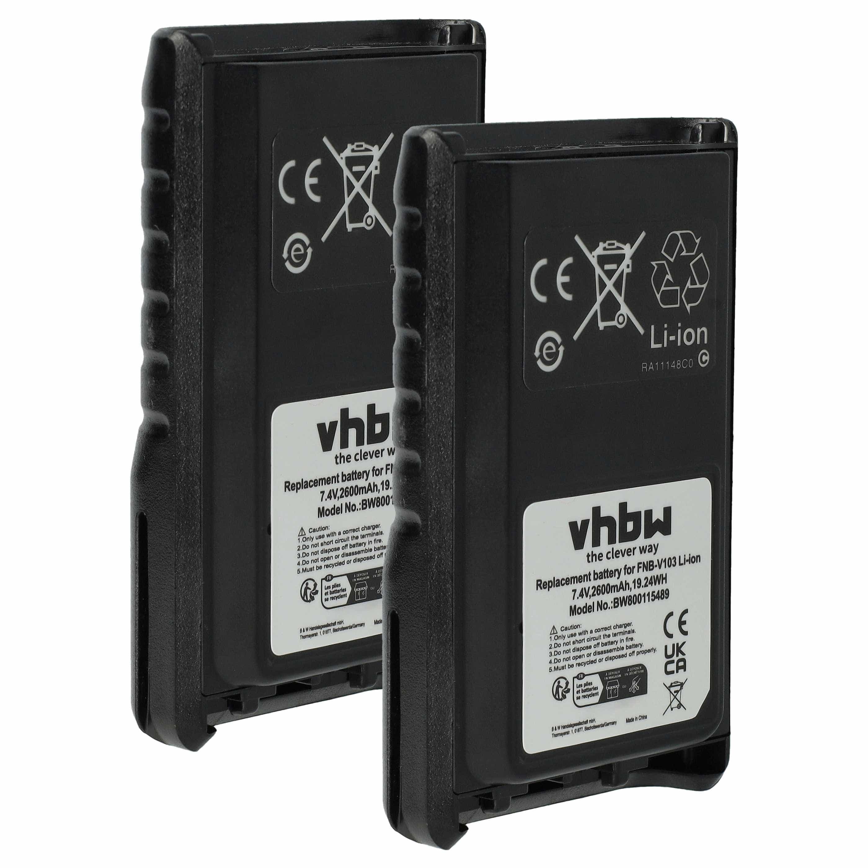 Radio 2x Battery replaces Yaesu Vertex FNB-V103, FNB-V104, FNB-V103LI, FNB-V104LI - 2600 mAh 7.4 V Li-Ion