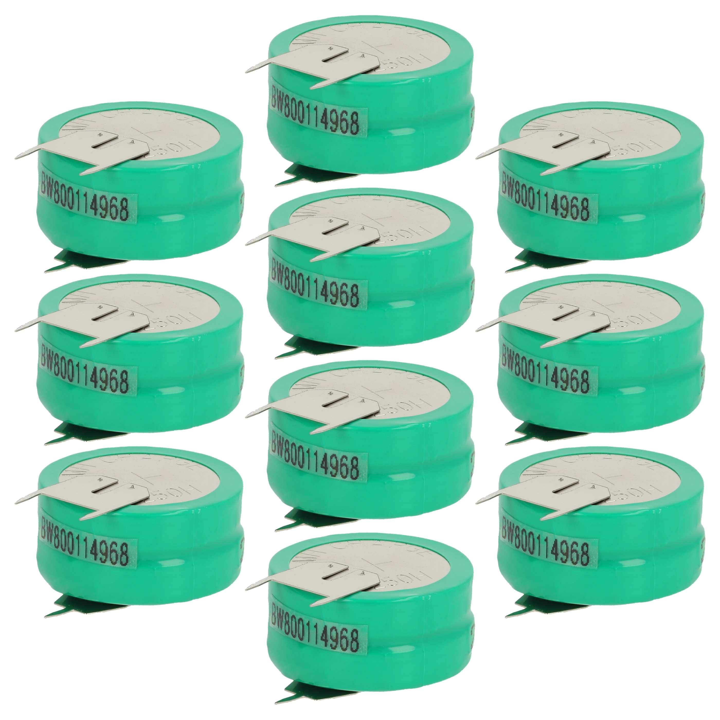 10x Button Cell Battery Type 2/V250H 3 Pins for Model Building Solar Lamps etc. - 250 mAh 2.4 V NiMH