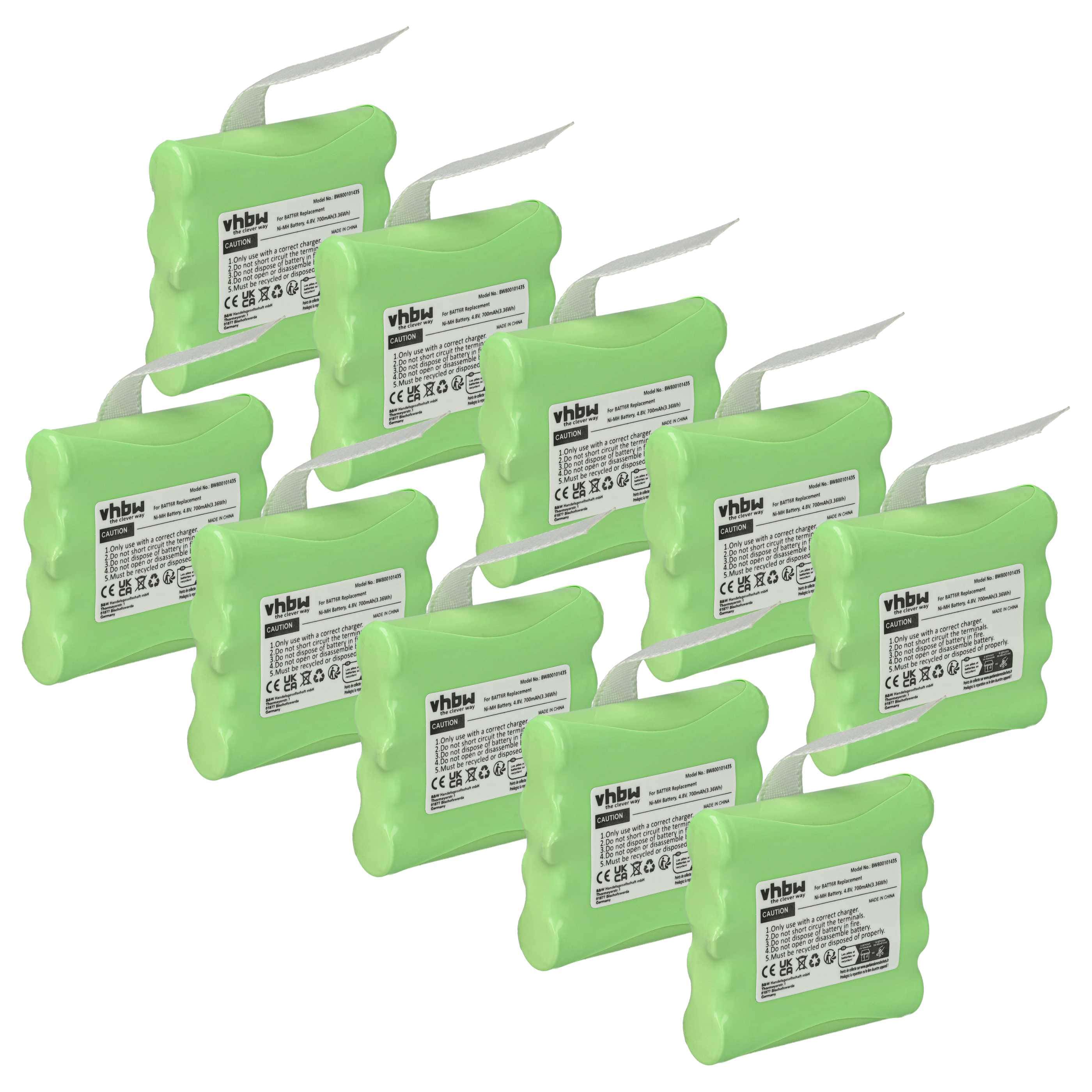 Radio 10x Battery replaces Midland BATT6R, BATT-6R - 700 mAh 4.8 V NiMH