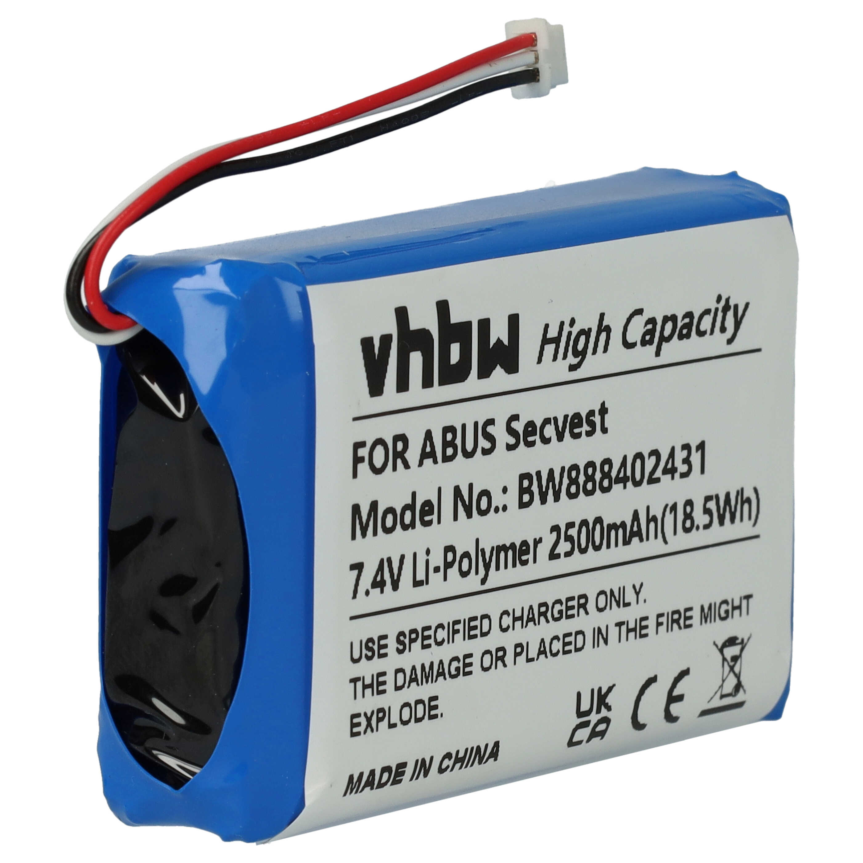 Batteria sostituisce ABUS FUBT50000 per sistema d'allarme ABUS - 2500mAh 7,4V Li-Poly