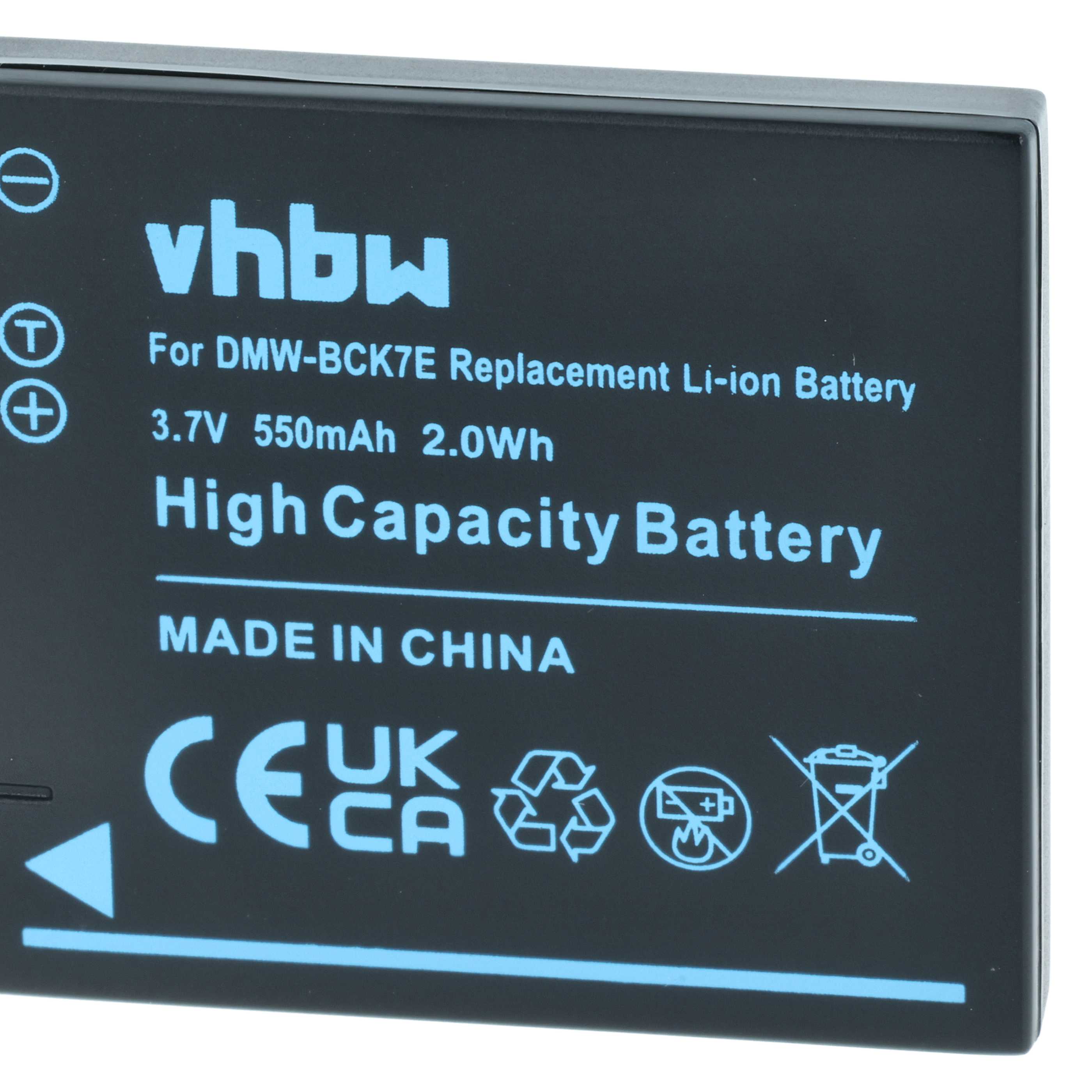 Battery replaces Panasonic NCA-YN101F, DMW-BCK7PP, DMW-BCK7E, DMW-BCK7, NCA-YN101G - 550mAh, 3.7V, Li-Ion