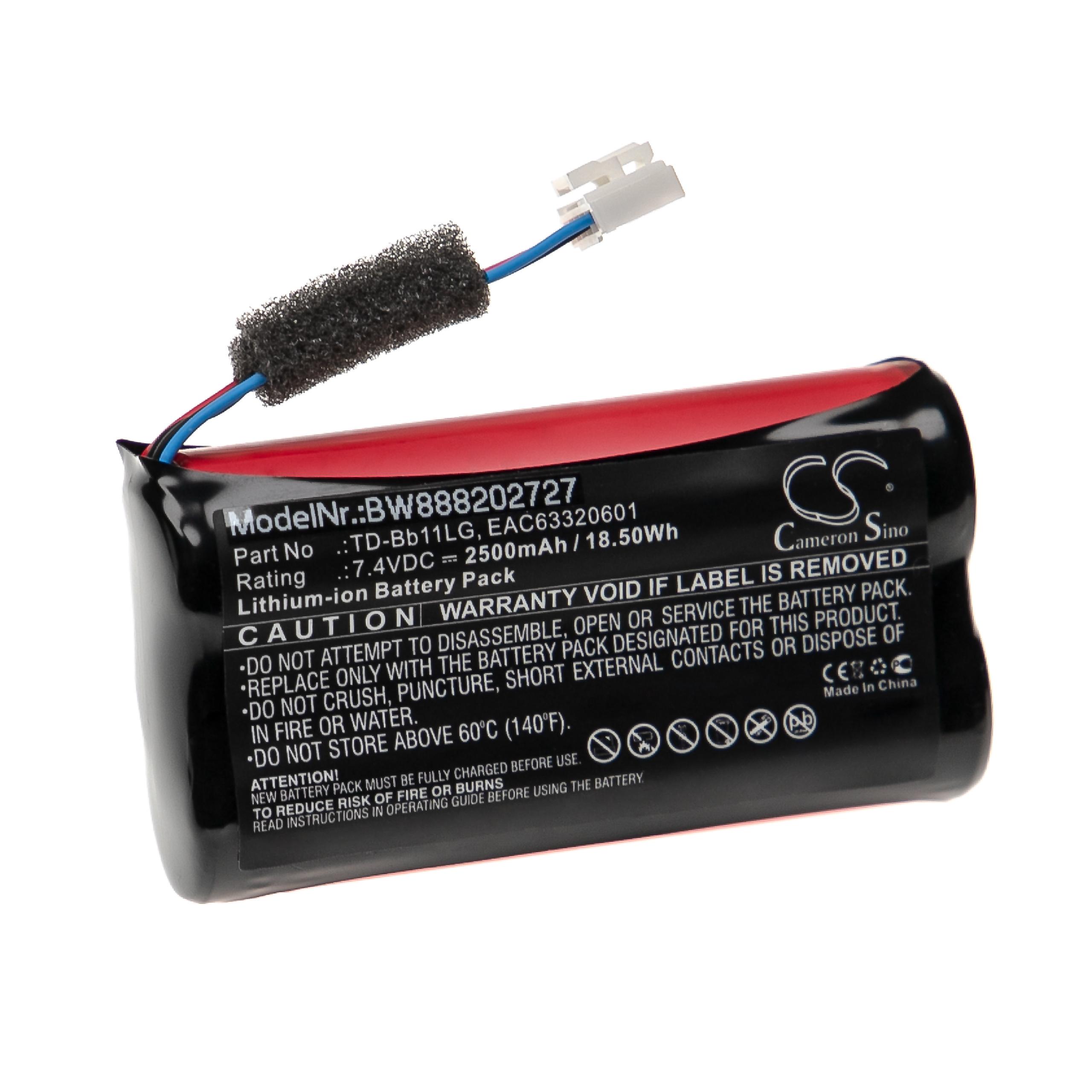 Batteria sostituisce LG EAC63918901, EAC63320601, TD-Bb11 per altoparlanti LG - 2500mAh 7,4V Li-Ion