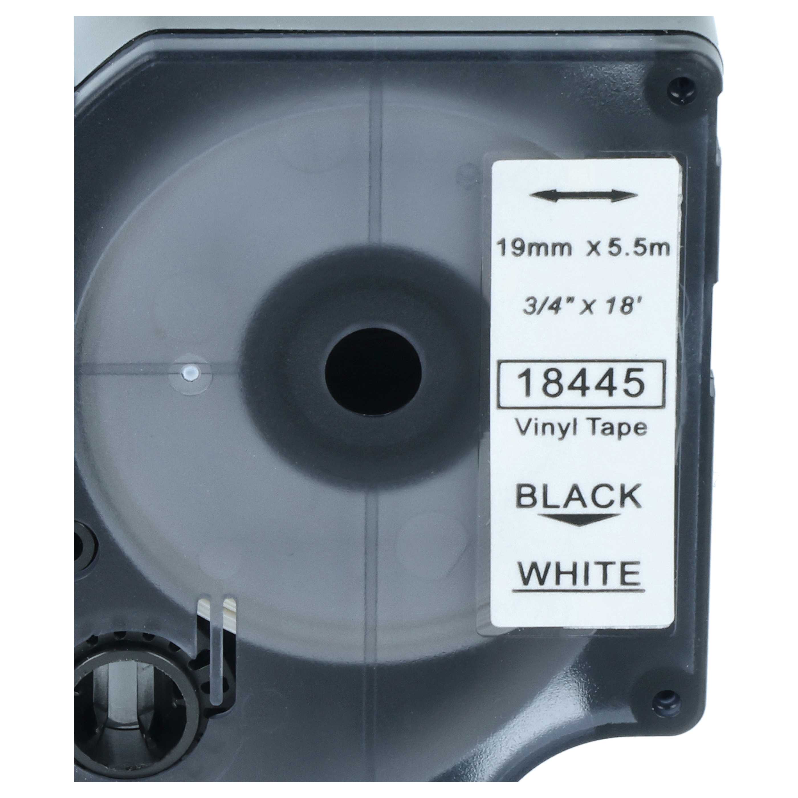 Cassette à ruban remplace Dymo 18445 - 19mm lettrage Noir ruban Blanc, vinyle, plastique