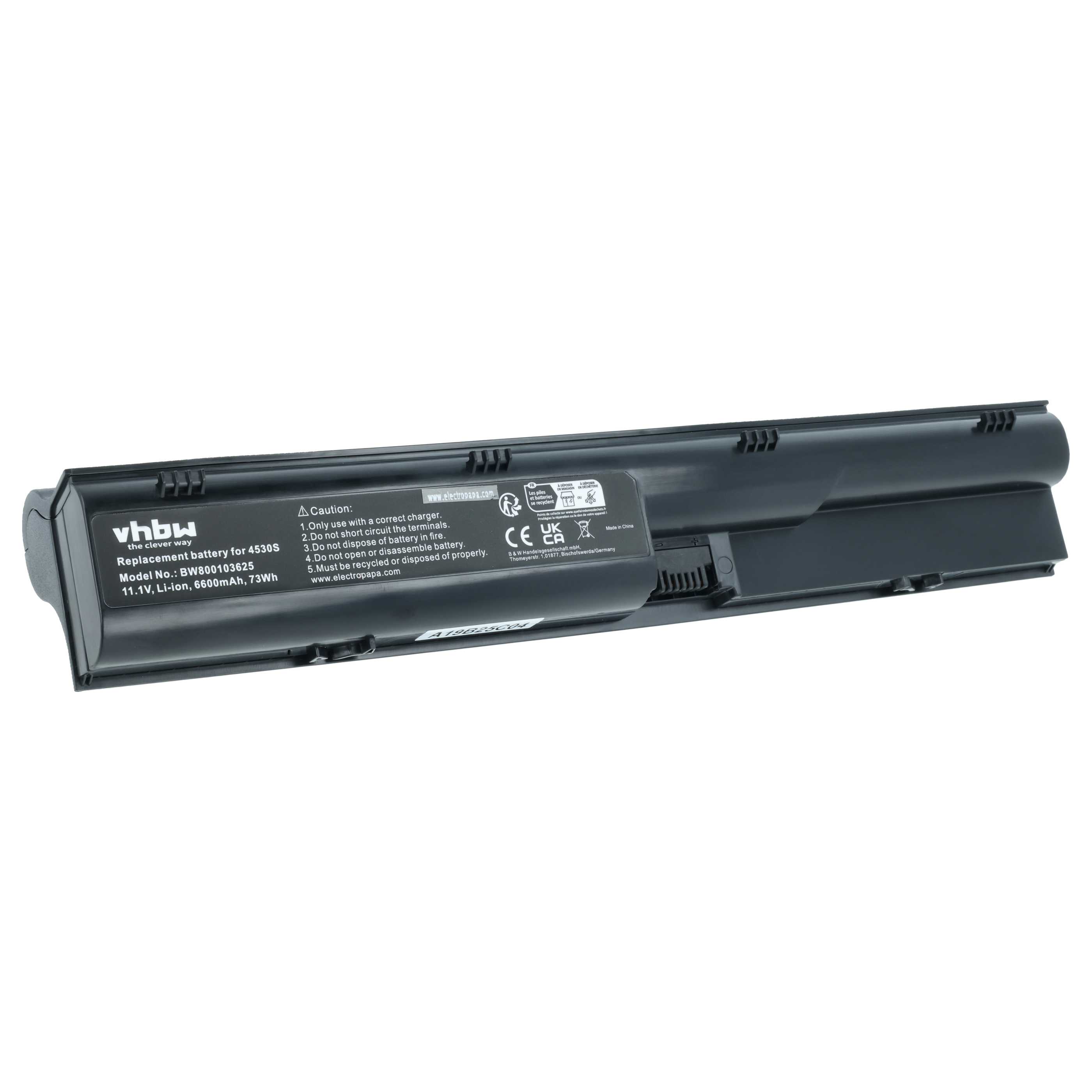 Notebook Battery replaces HP 633733-321, 633733-1A1, 633733-151, 3ICR19/66-2 - 6600 mAh 11.1 V Li-Ion, black