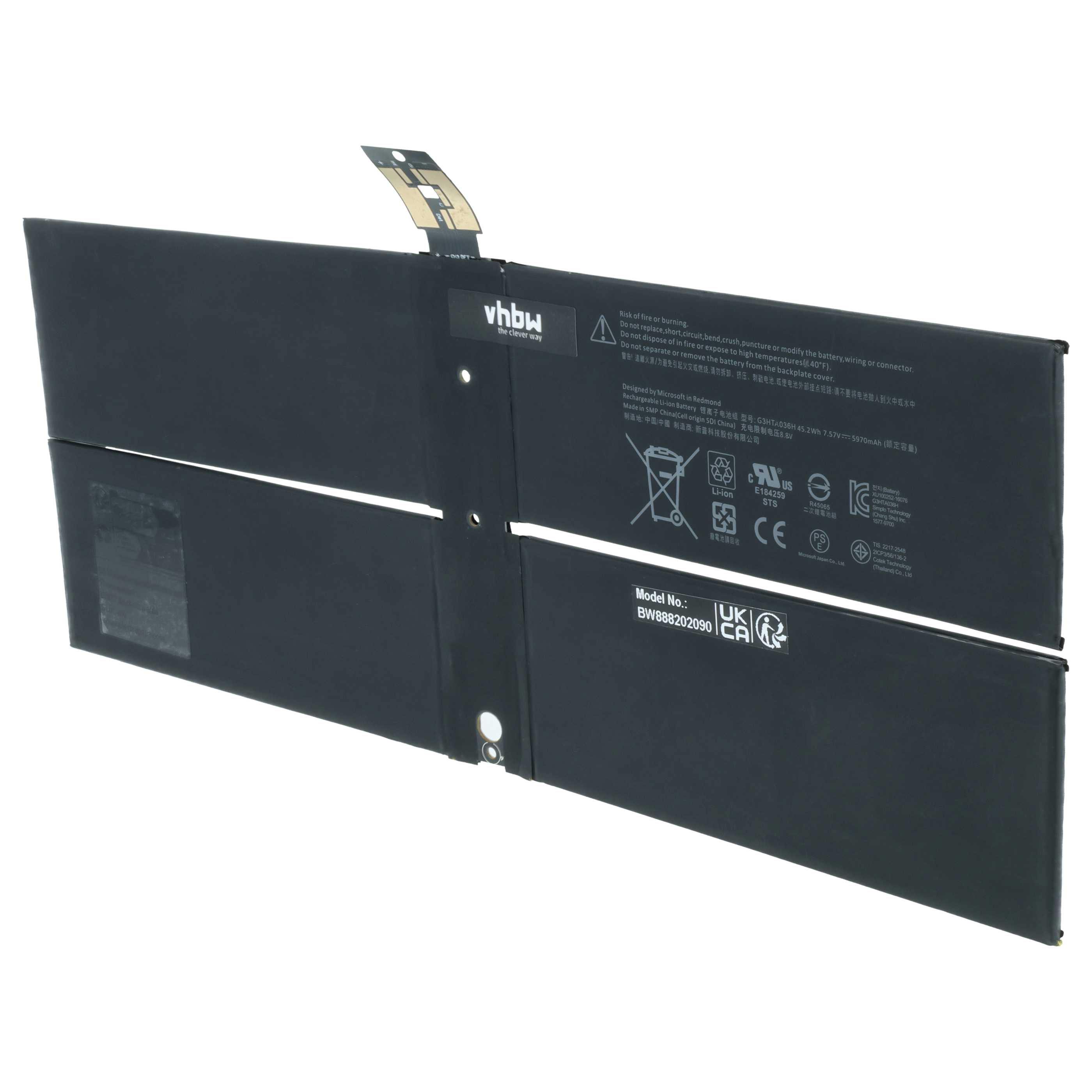 Batterie remplace Microsoft DYNK01 pour ordinateur portable Microsoft- 5900mAh 7,57V Li-polymère, noir