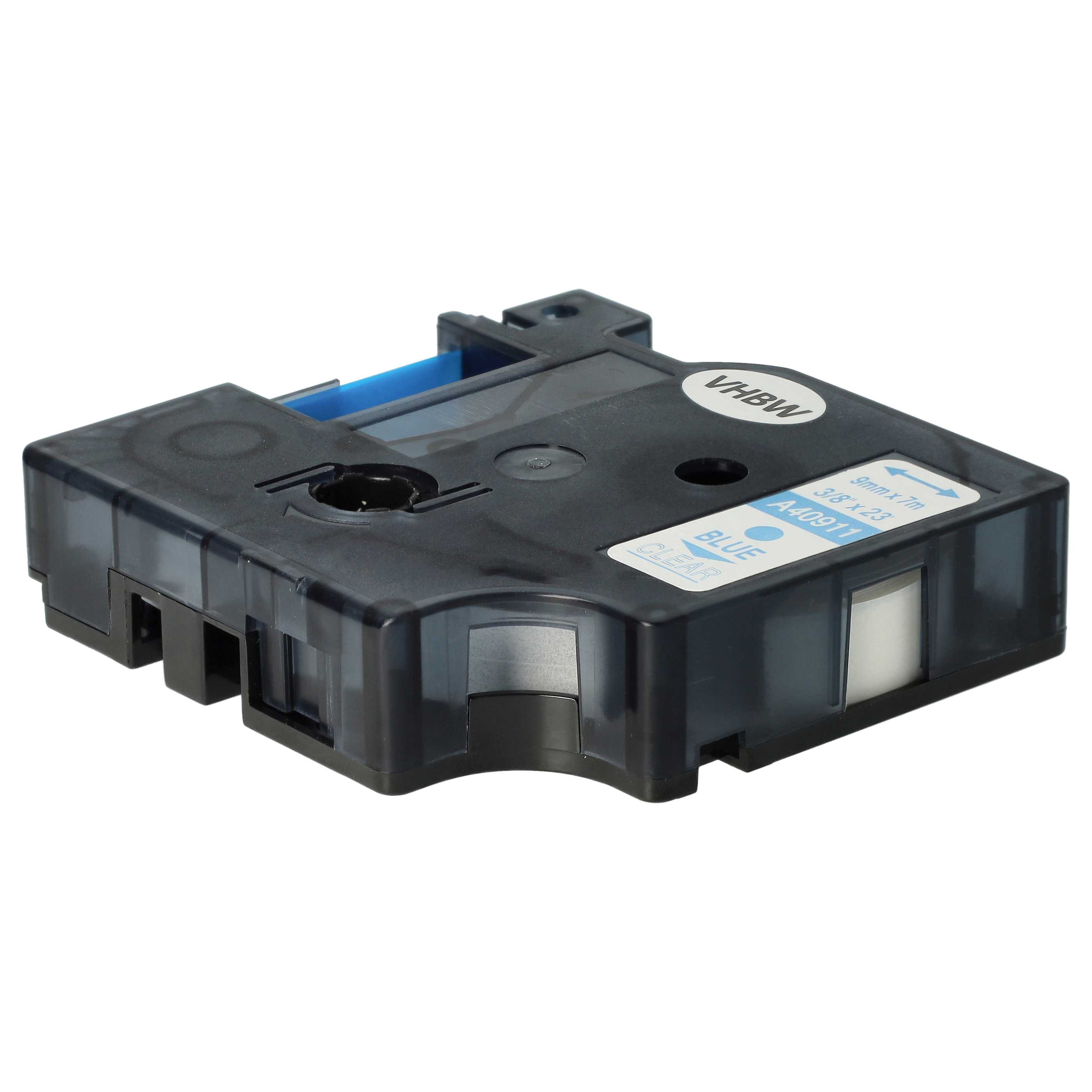 Label Tape replaces Dymo D1, 40911 - 9 mm Blue to Transparent