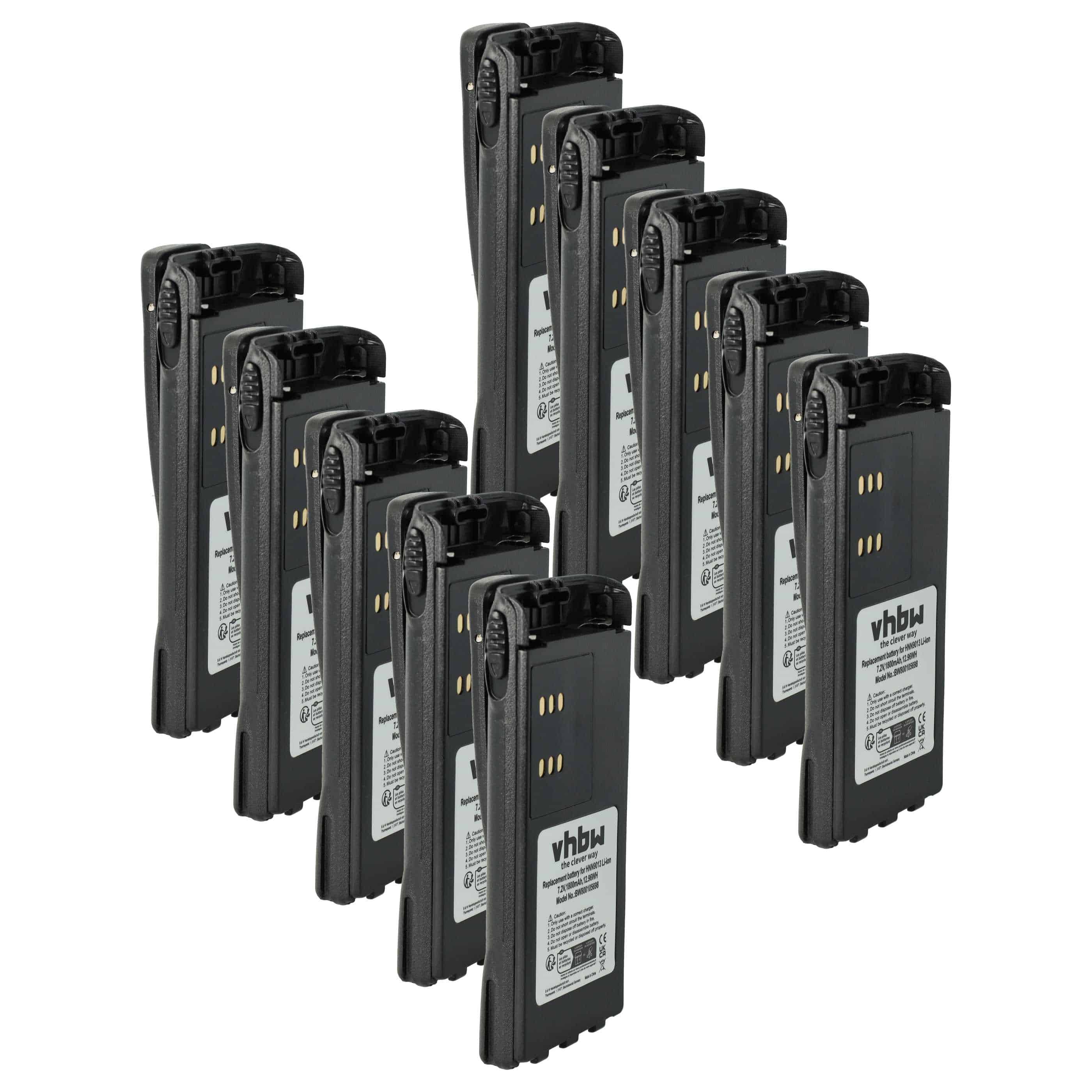 Radio 10x Battery replaces Motorola HMNN4151, HMNN4154, HNN4001, HMNN4158, HMNN4159 - 1800 mAh 7.2 V Li-Ion