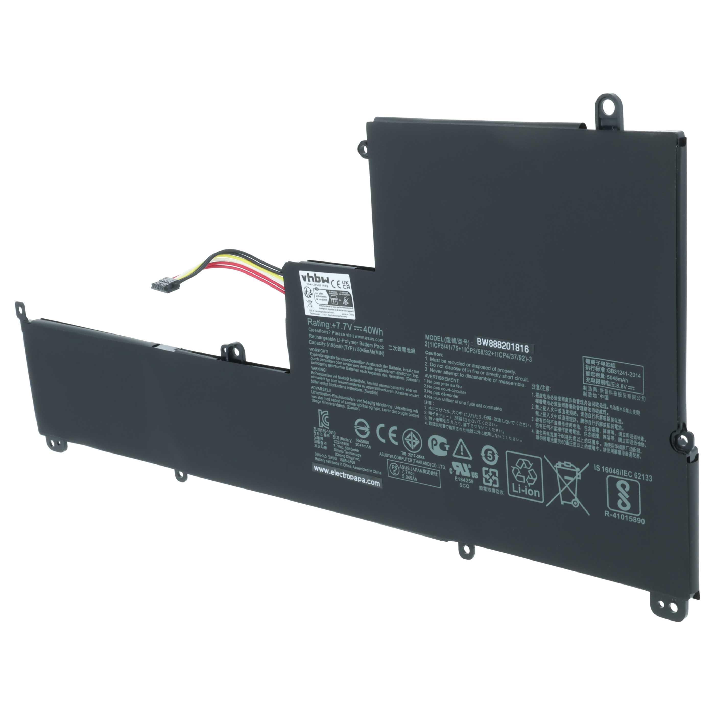 Batteria sostituisce Asus C23N1606, 0B200-02210000, 0B200-02210100 per notebook - 5050mAh 7,7V Li-Poly