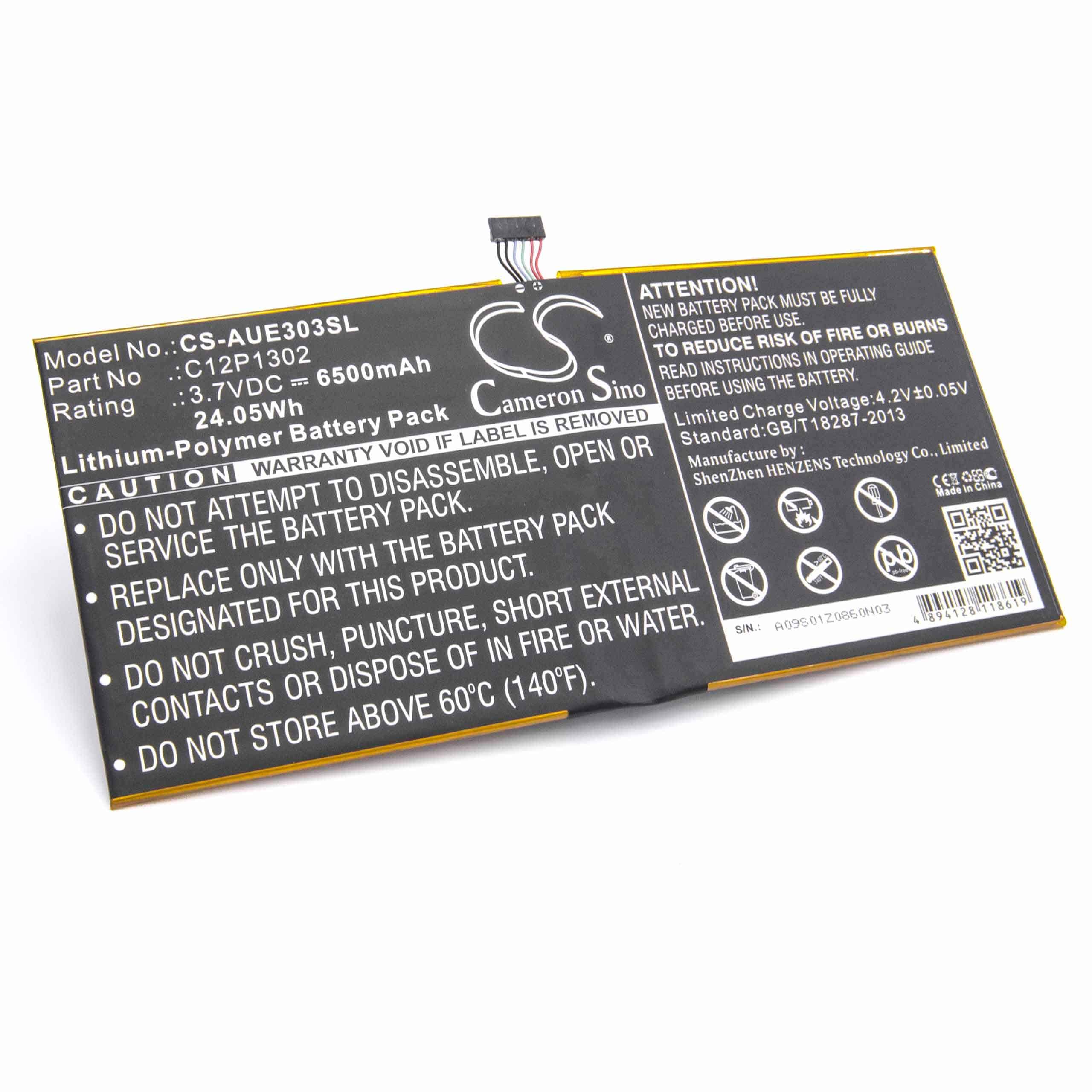Batterie remplace Asus C12P1302 pour ordinateur portable - 6500mAh 3,7V Li-polymère, noir