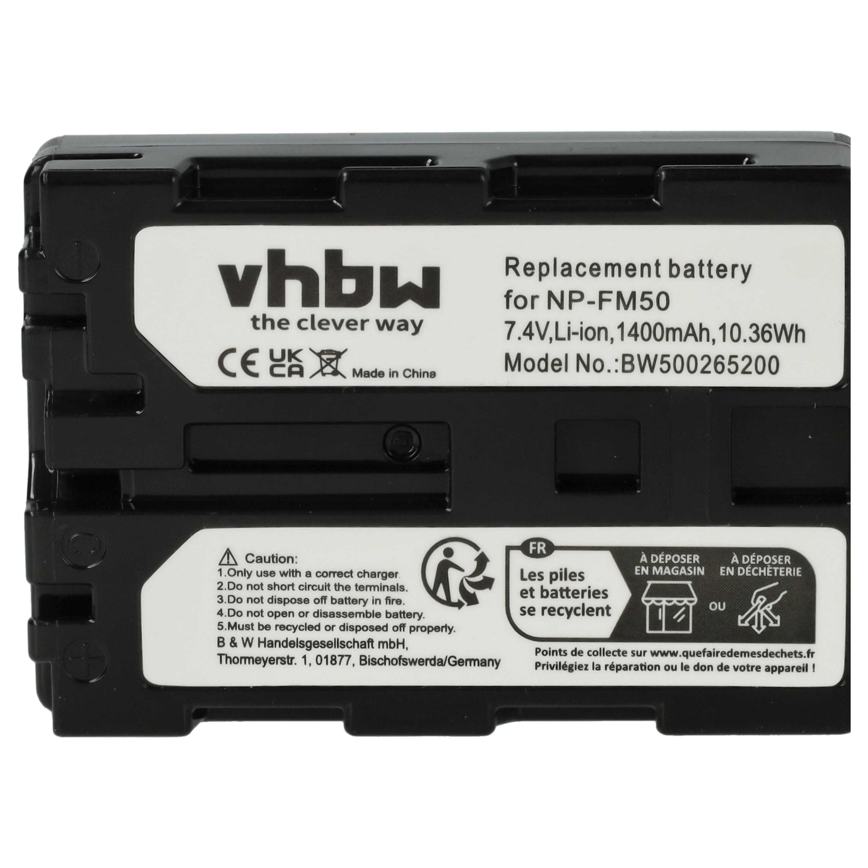 Batteria sostituisce Sony NP-FM55H per fotocamera - 1400mAh 7,4V Li-Ion