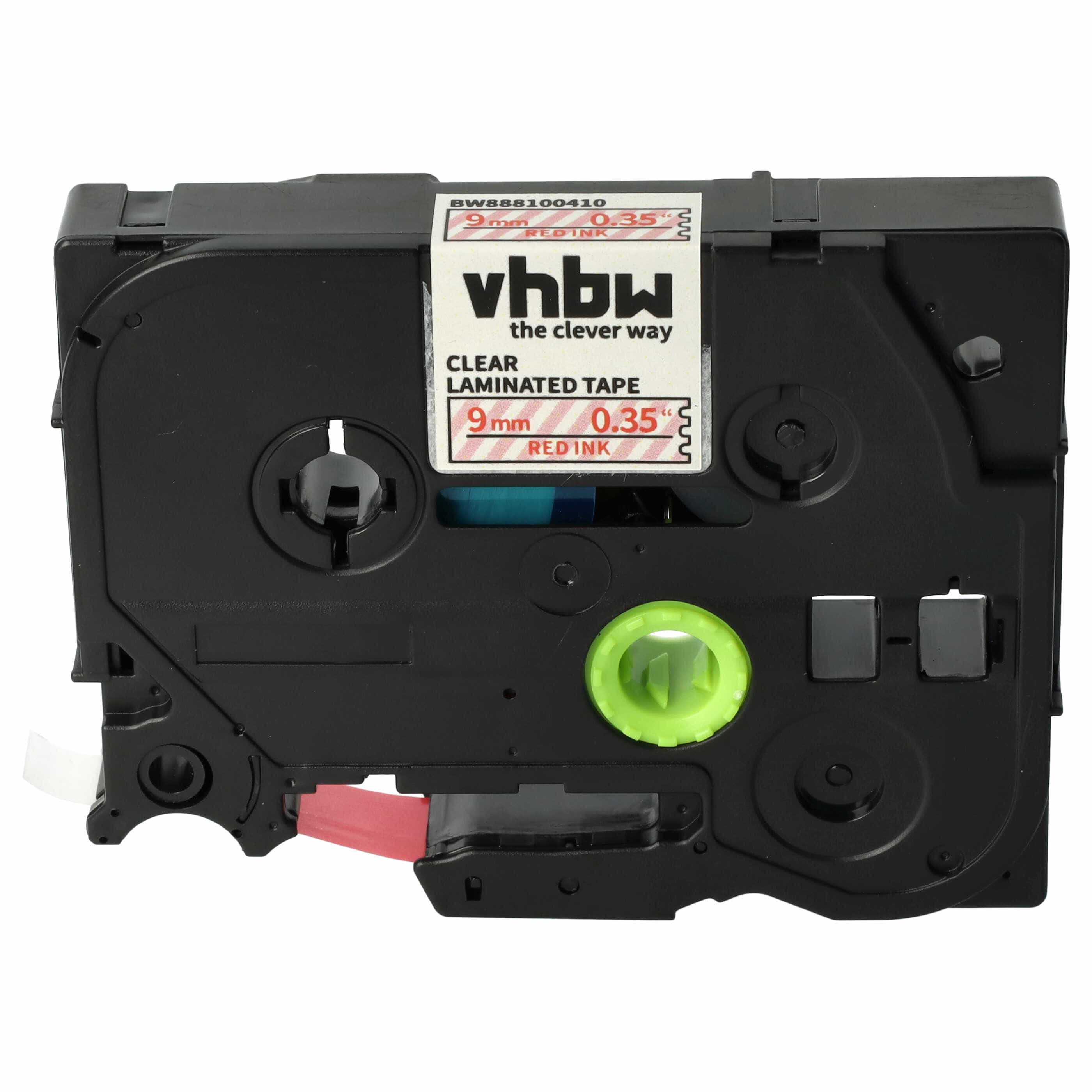 Label Tape as Replacement for Brother TZE-122 - 9 mm Red to Transparent
