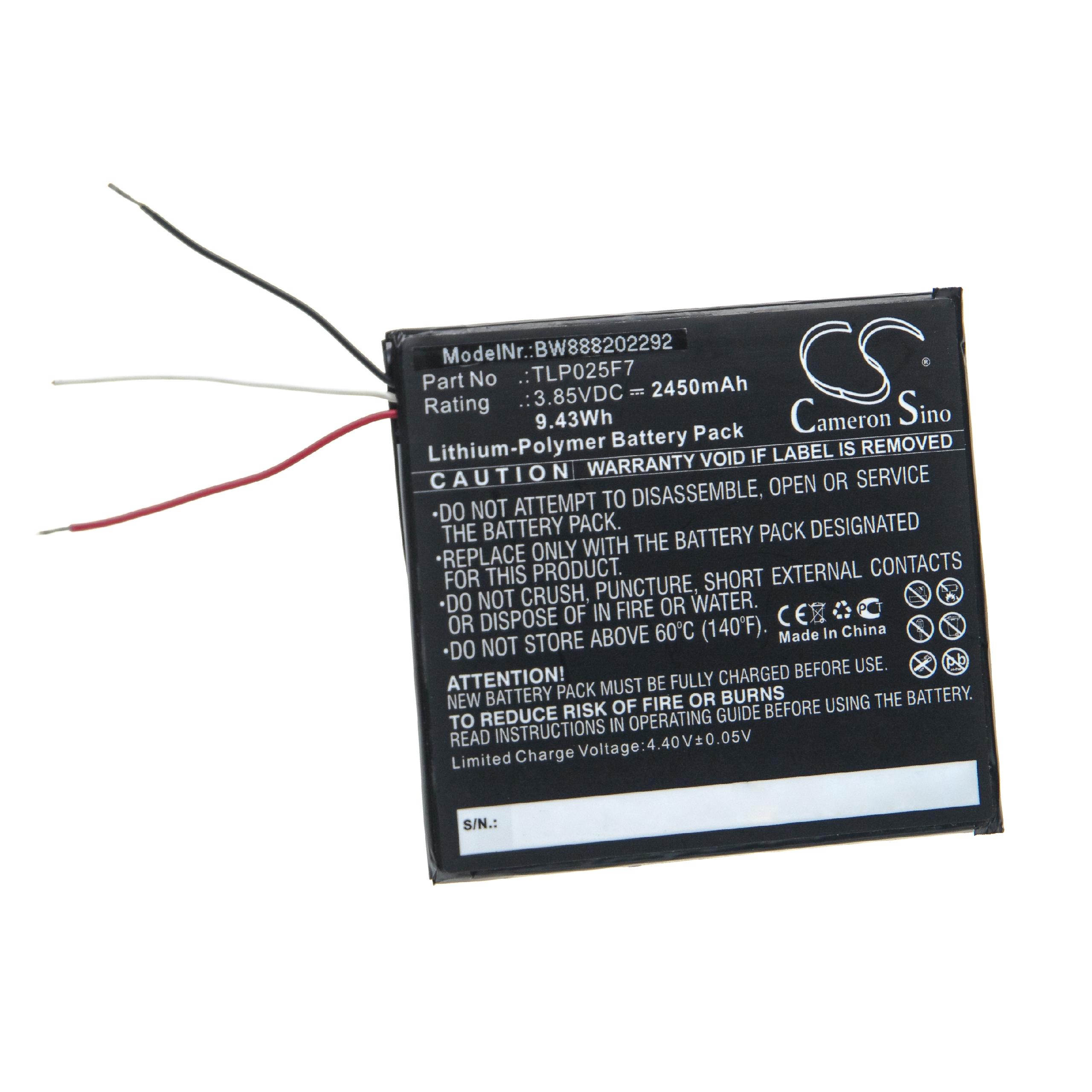 Tablet Battery Replacement for Alcatel TLP025FA, TLP025FC, TLP025F7 - 2450 mAh 3.85 V Li-polymer