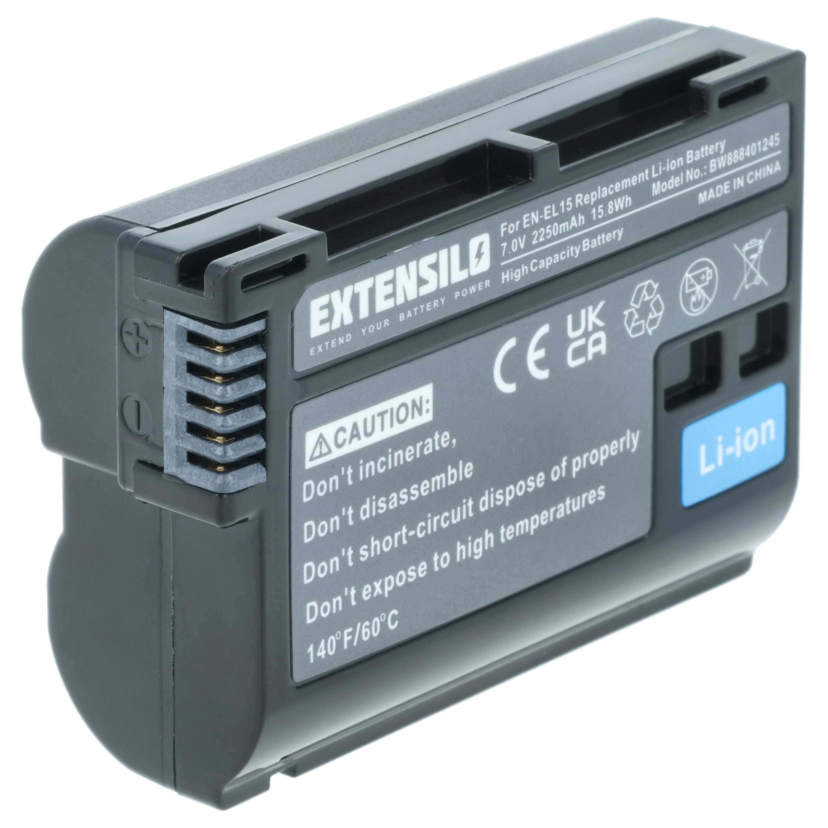 Battery replaces Nikon EN-EL15b, EN-EL15c, EN-EL15A, EN-EL15 - 2250mAh, 7V, Li-Ion with Info Chip