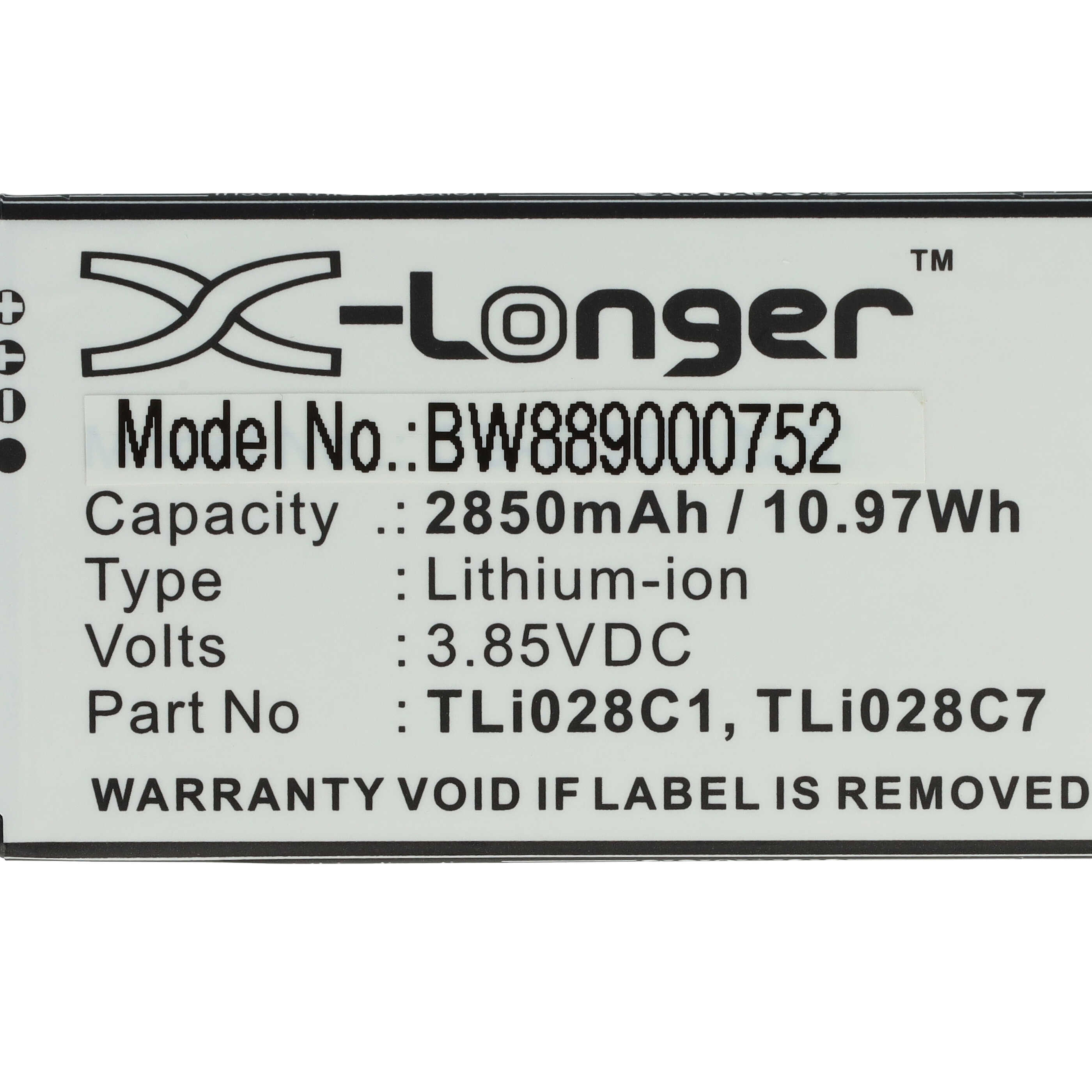 Batterie remplace Alcatel TLi028C1, TLi028C7 pour téléphone portable - 2850mAh, 3,85V, Li-ion