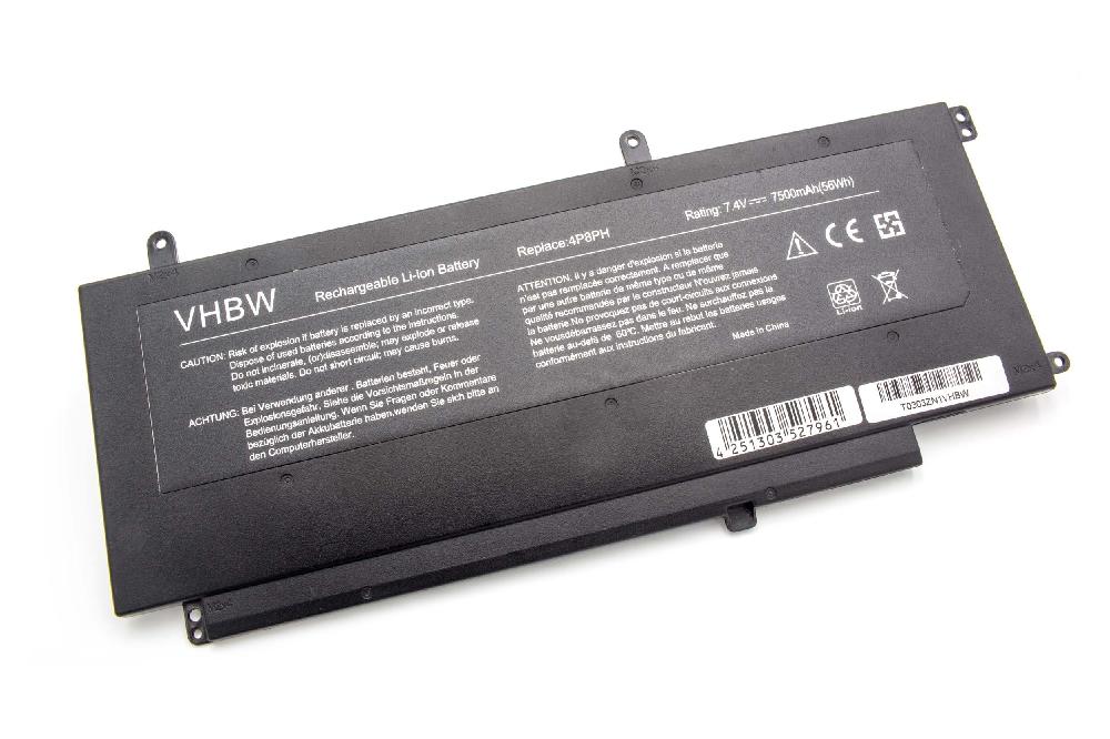 Batterie remplace Dell 4P8PH, G05H0 pour ordinateur portable - 7500mAh 7,4V Li-ion, noir