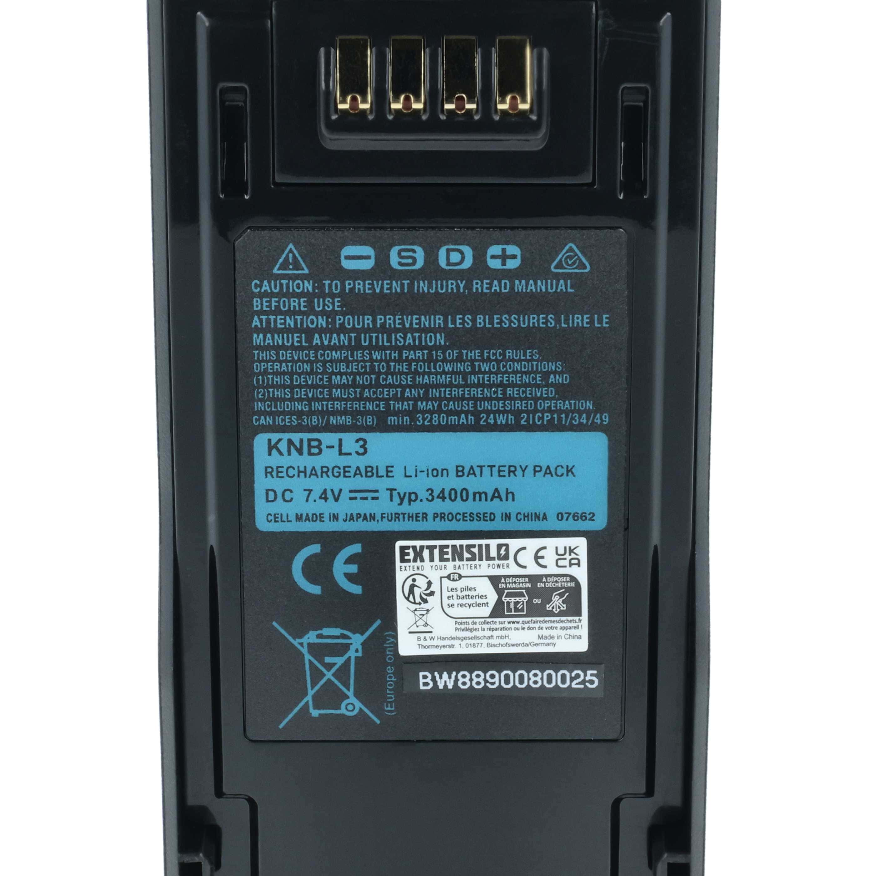 Radio Battery replaces Kenwood KNB-L2M, KNB-L2, KNB-L1, KNB-LS5, KNB-L3M, KNB-L3 - 3400 mAh 7.4 V Li-Ion
