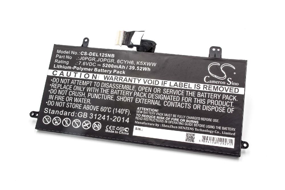 Batterie remplace Dell 51KD7, B102286-0001, 6CYH6 pour ordinateur portable - 5200mAh 7,6V Li-polymère, noir