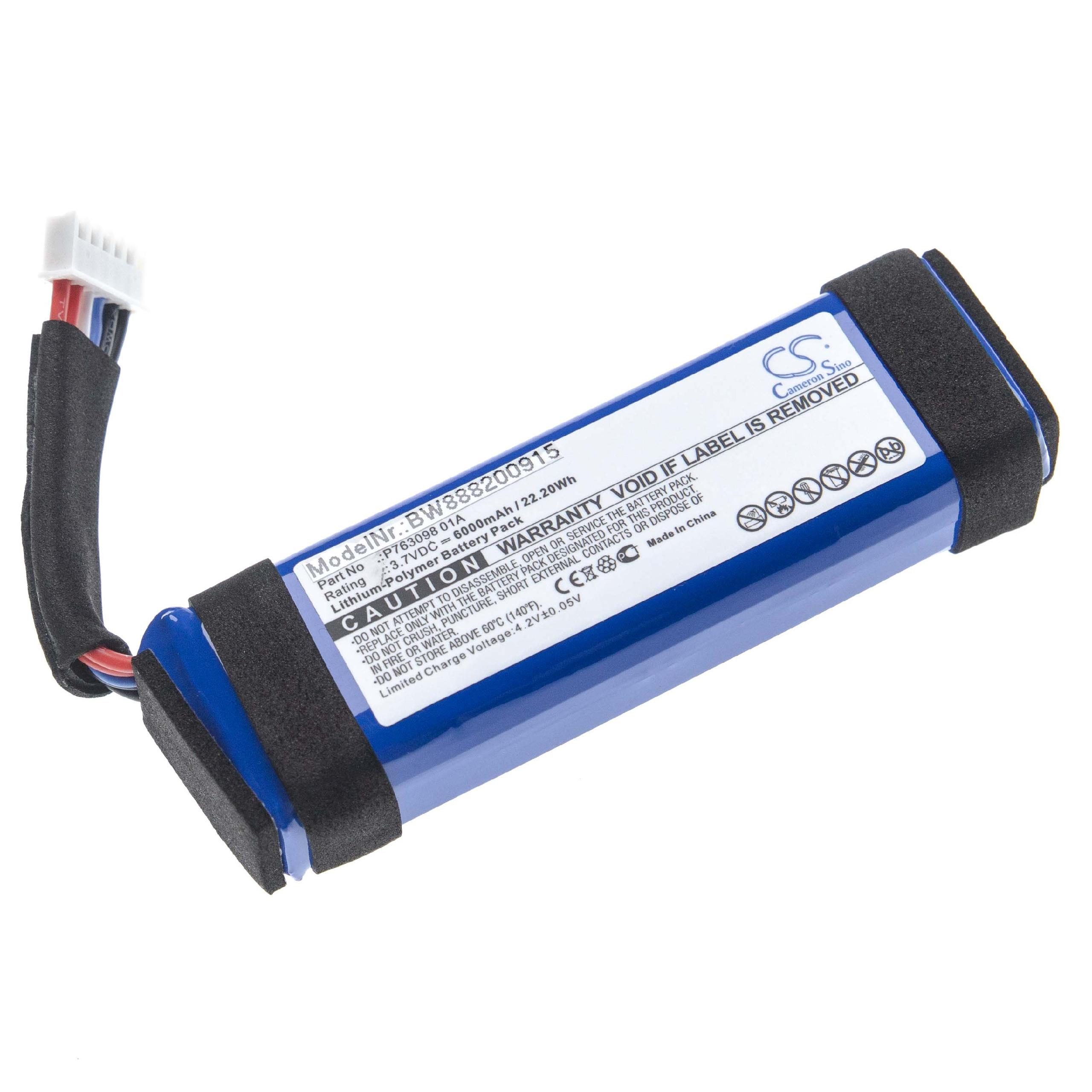  Battery replaces JBL P763098 01A for JBLLoudspeaker - Li-polymer 6000 mAh