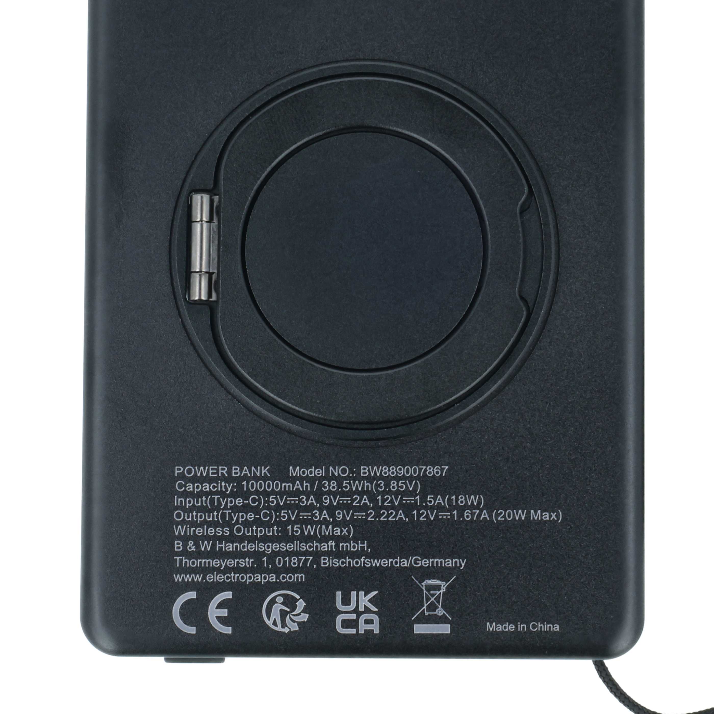 Magnetische Wireless Powerbank 10000 mAh passend für z.B. iPhone, Samsung, Xiaomi - Schwarz