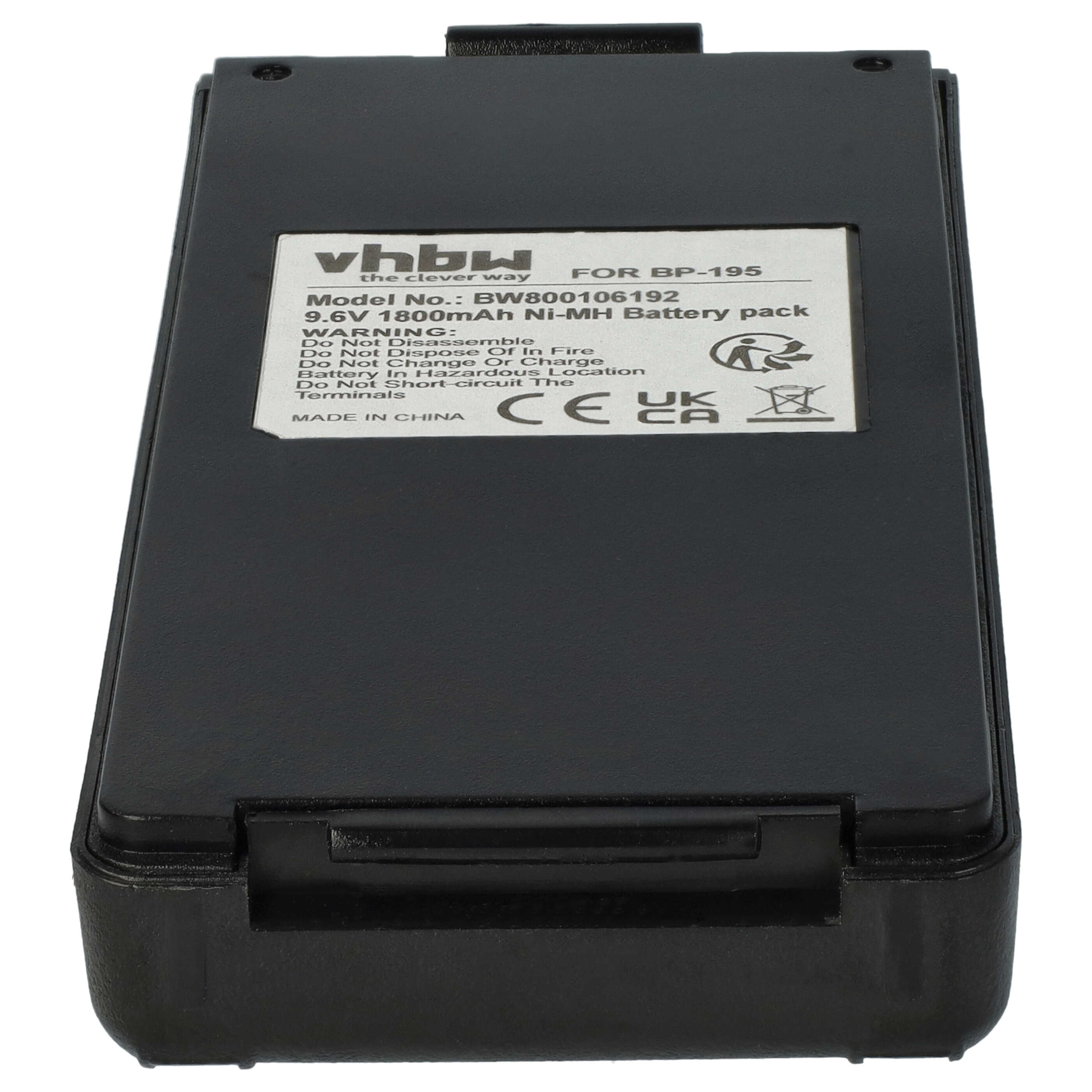 Radio Battery Replacement for Icom BP-195, BP-196H, BP-196, BP-196R - 1800mAh 9.6V NiMH + Belt Clip