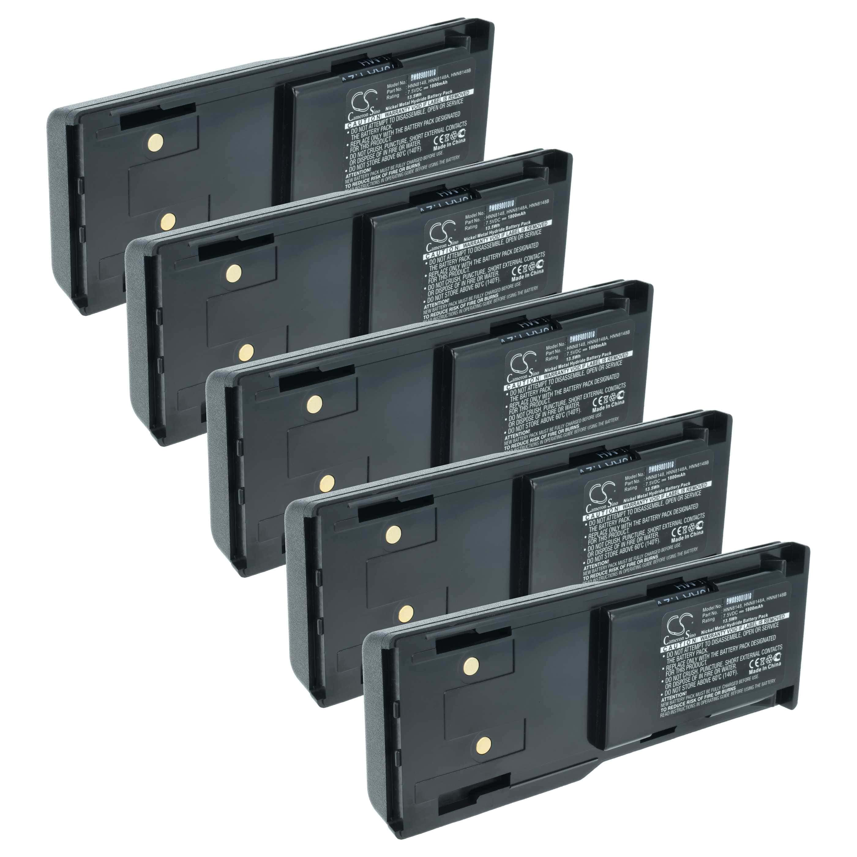 Radio 5x Battery replaces Motorola HNN8148C, HNN8148, HNN8148A, HNN8148B - 1800 mAh 7.5 V NiMH