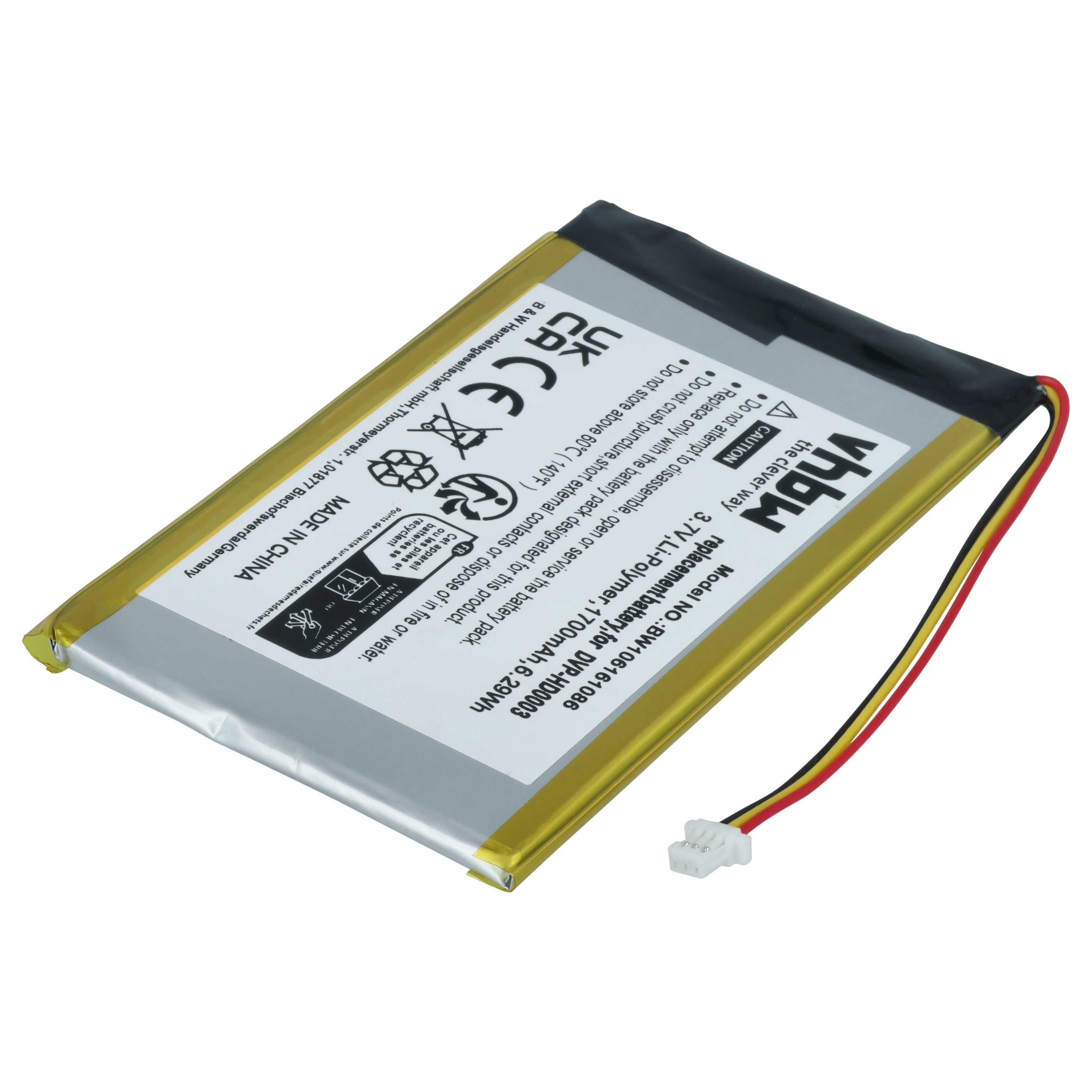 MP3-Player Battery replaces Creative Labs LPCS285385, BA20603R79914, DVP-HD0003 - 1700 mAh 3.7 V Li-polymer