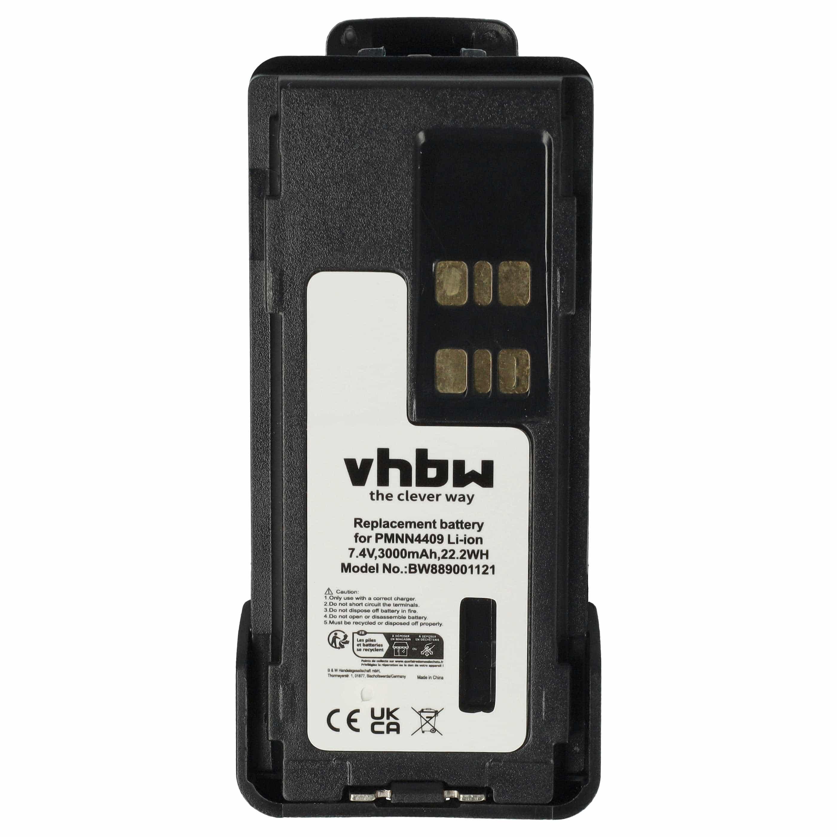 Radio 10x Battery replaces Motorola PMNN4406, PMNN4406BR, PMNN4409 - 3000 mAh 7.4 V Li-Ion + Belt Clip