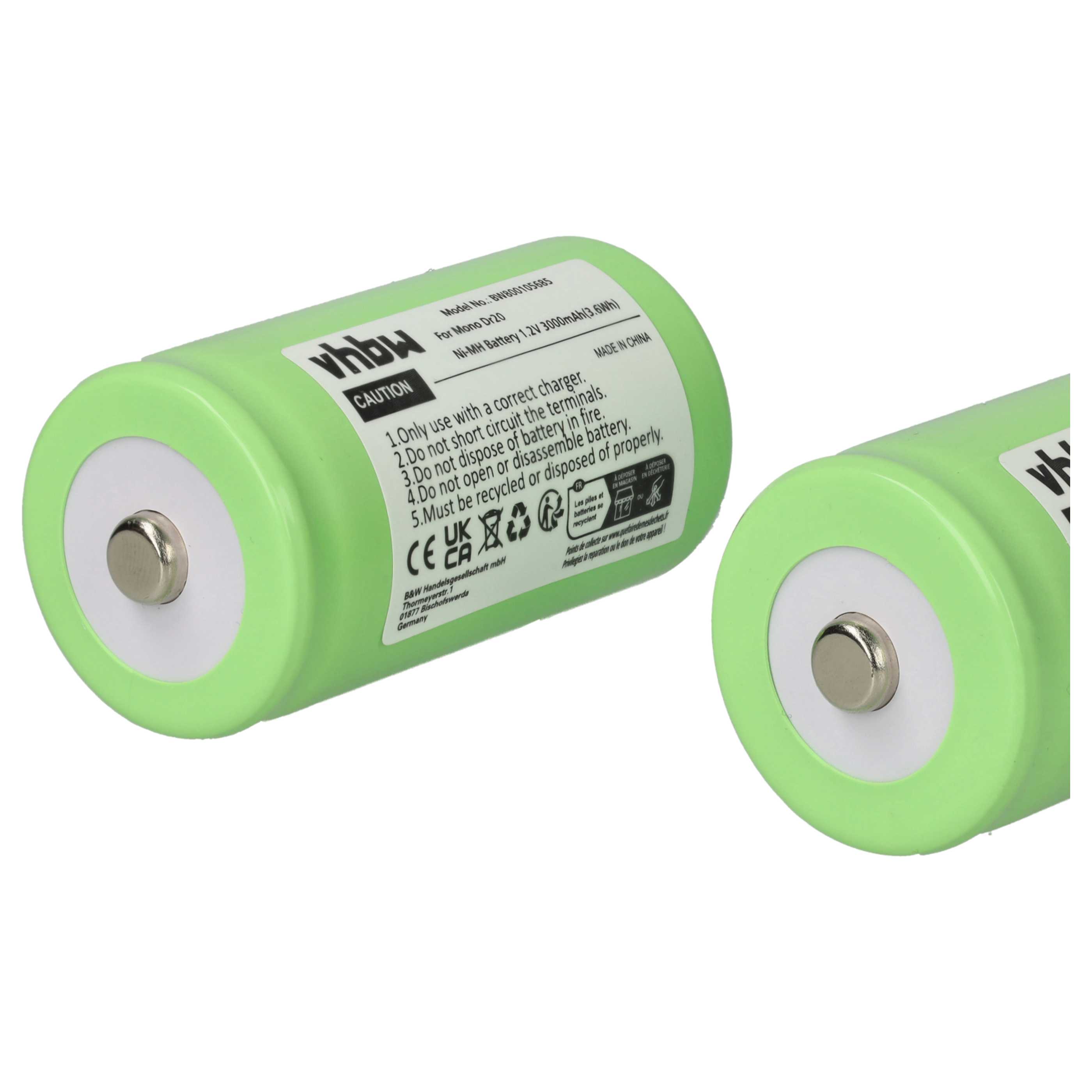 Radio 6x Battery replaces KR20, HR20, Mono D, R20, LR20 - 3000 mAh 1.2 V NiMH