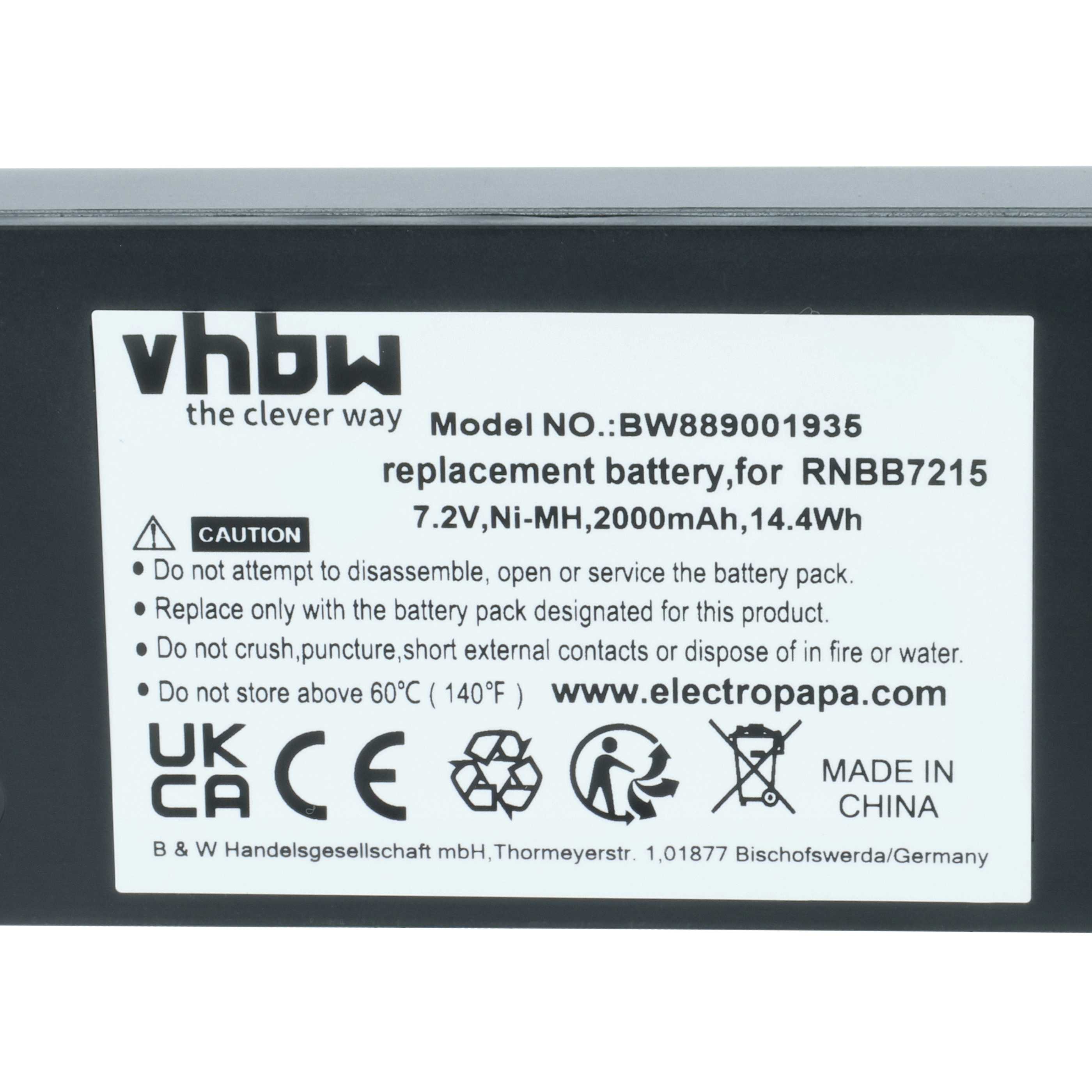 Batterie (5 pièces) remplace Hiab 2250201, 2.250.2011, 2.250.1000, 2.250.2010, 22501000 - 2000mAh 7,2V NiMH