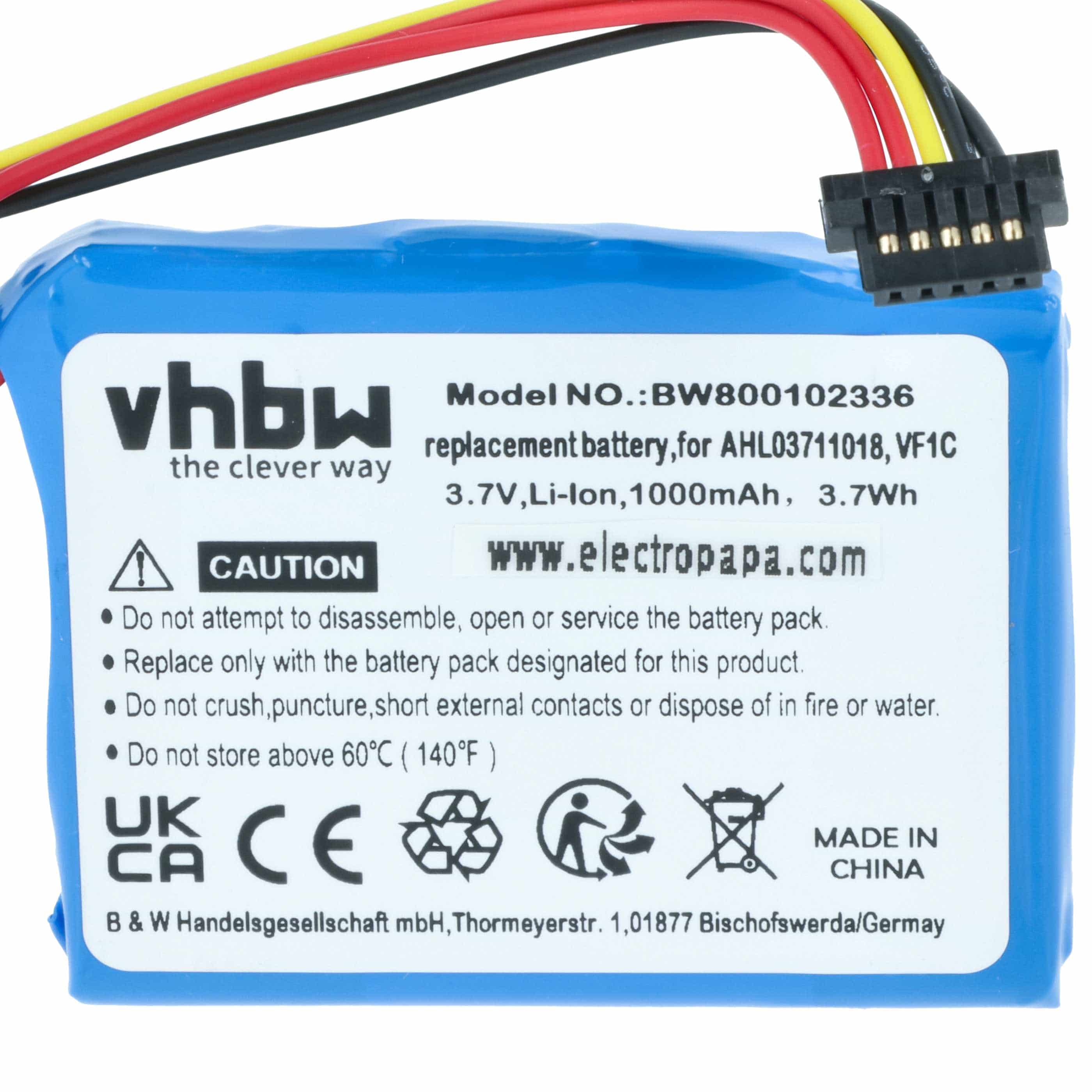 Akumulator do nawigacji GPS zamiennik TomTom AHL03711018, VF1C, AHL03711022, 4CQ02 - 1000 mAh 3,7 V Li-Ion